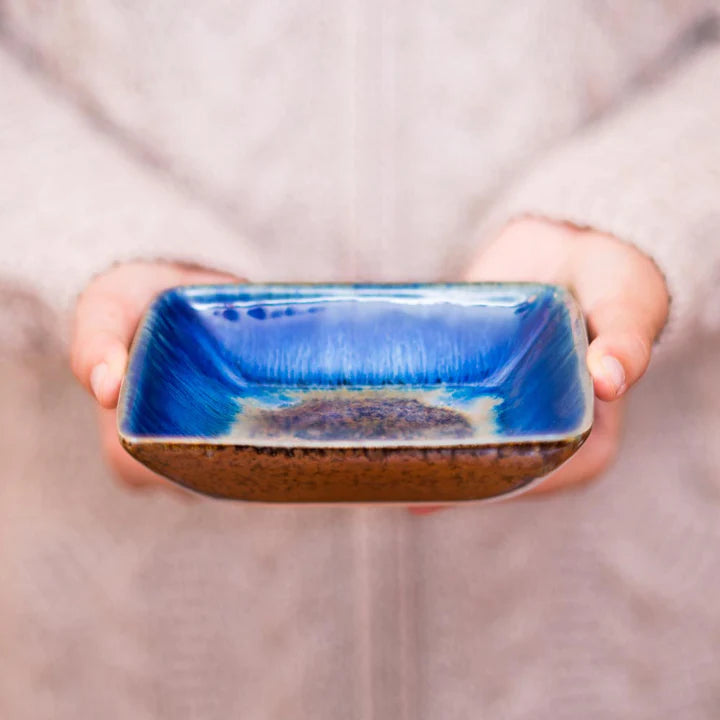 Blanket Creek Pottery Small Square Plate - Amber Blue Handcrafted Ceramic Appetizer Dish for Cheese, Desserts & Home Decor | Perfect for Dinner Parties & Gift Giving