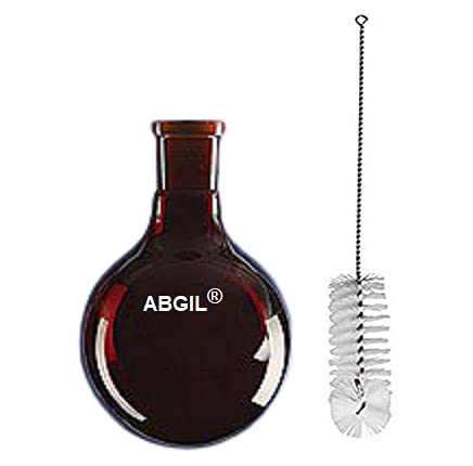 Premium 5000ml Borosilicate Glass Amber Boiling Flask with I/C Joint & Cleaning Brush - Round Bottom Lab Flask for Chemistry, Distillation & Home Brewing - Perfect for Scientific Experiments & DIY Projects