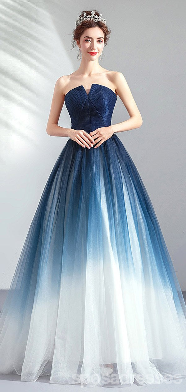 Elegant A-Line Sweetheart Neckline Blue & White Long Prom Dresses for Women - Formal Evening Gowns for Homecoming, Ball, Wedding Guest & Special Occasions