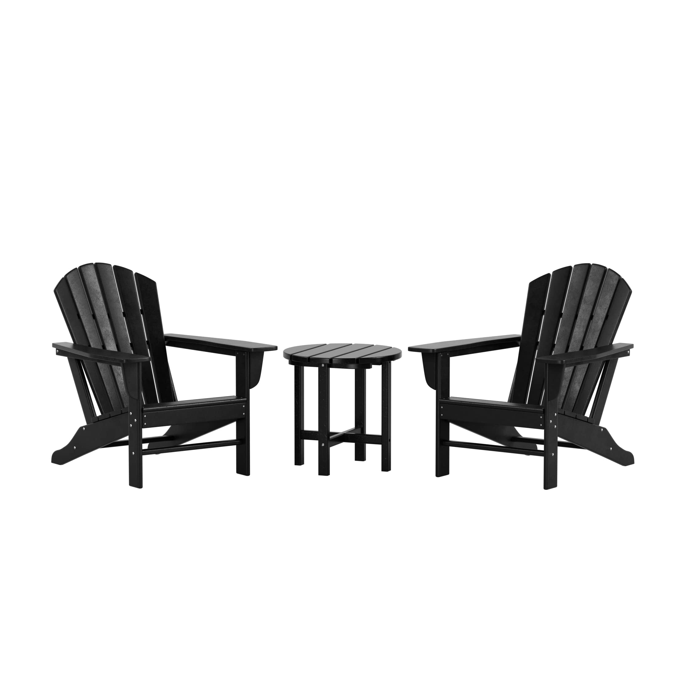 Outdoor Adirondack Chairs Set with Table - Black Poly Lumber for Patio & Garden