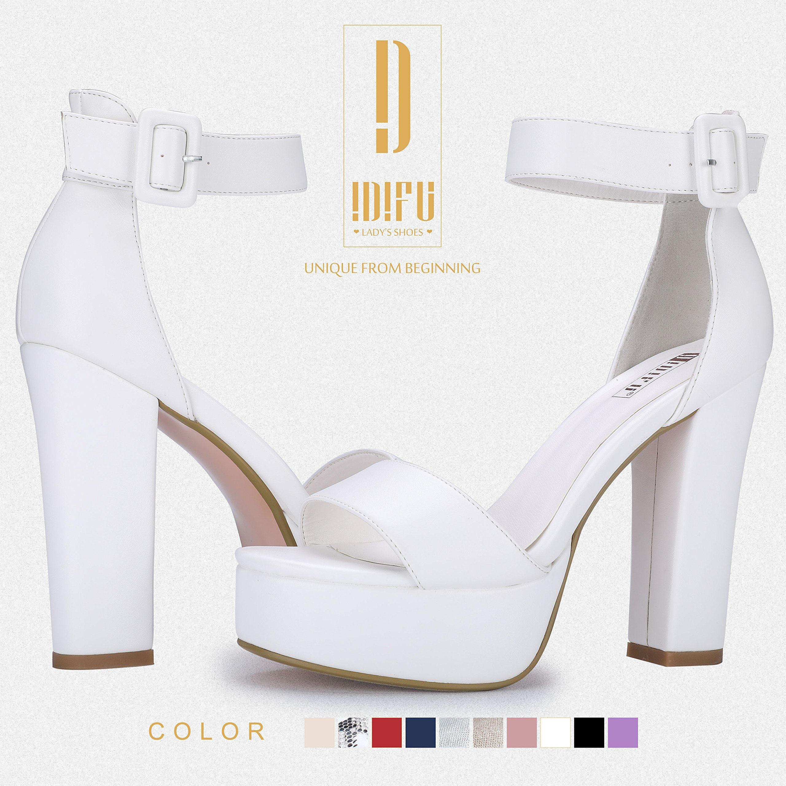 IDIFU IN5 Sabrina Women's Chunky High Heel Sandals - Sexy Ankle Strap Open Toe Platform Heels for Wedding, Party & Dress Occasions - Comfortable Block Heels for Evening Events, Date Night & Special Occasions