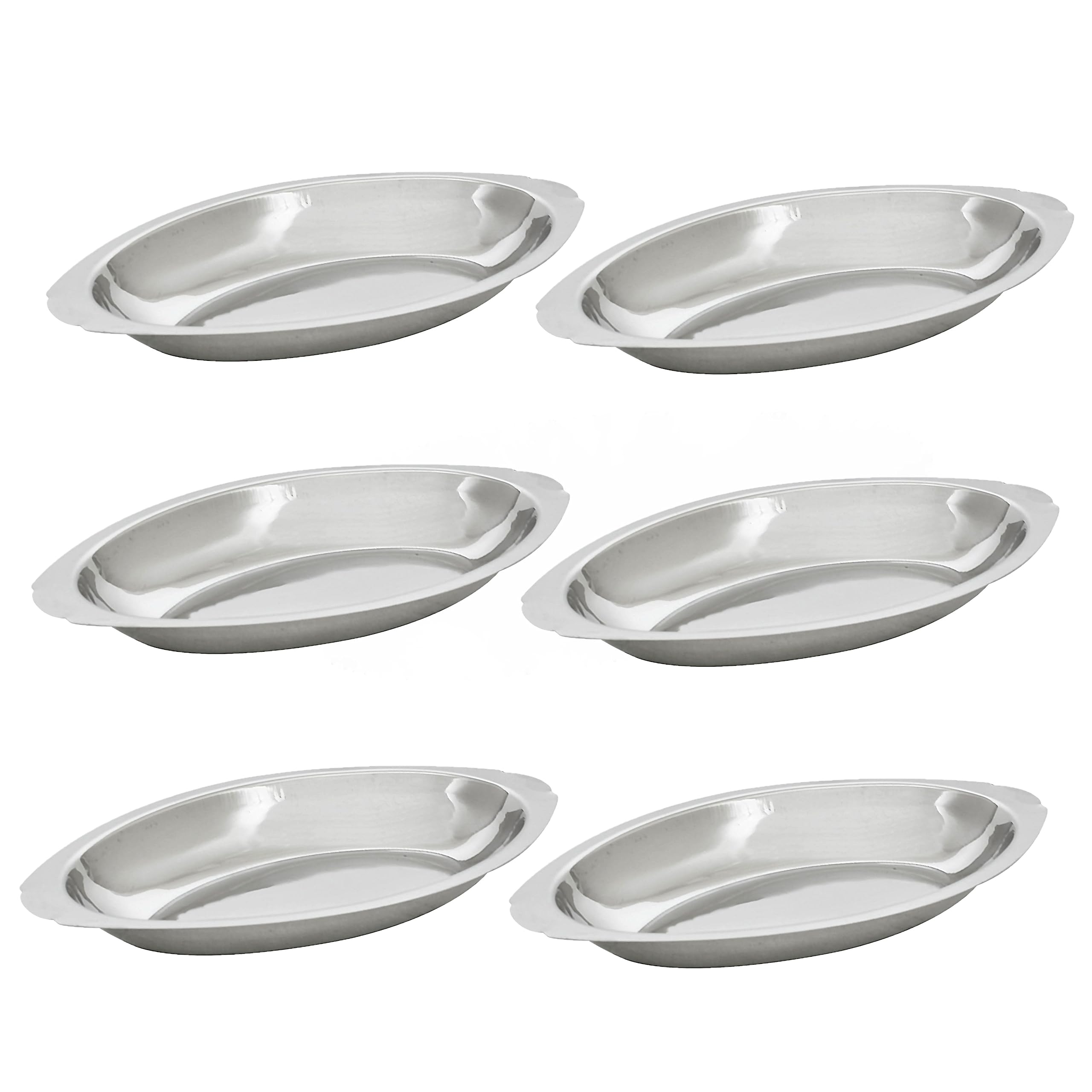 TrueCraftware 8 oz Stainless Steel Oval Au Gratin Dish Set of 6 - 0.63mm Thick Casserole Dishes for Baking, Banana Splits & Individual Servings | Perfect for Restaurants, Catering & Home Cooking