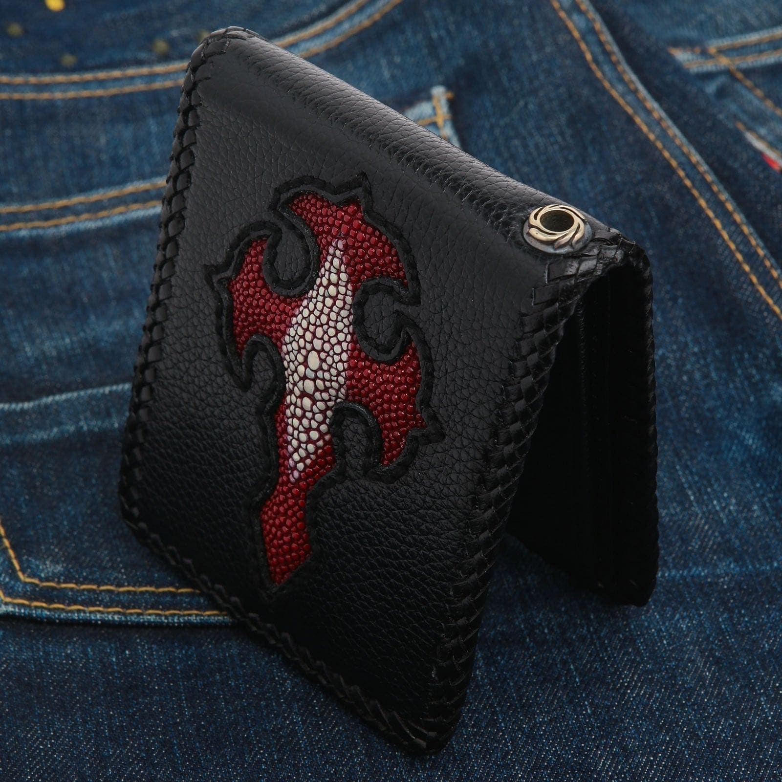 Genuine Red Stingray Leather Crossbody Biker Chain Wallet for Men - Stylish & Durable Motorcycle Wallet with RFID Protection - Perfect for Biking, Travel & Everyday Use