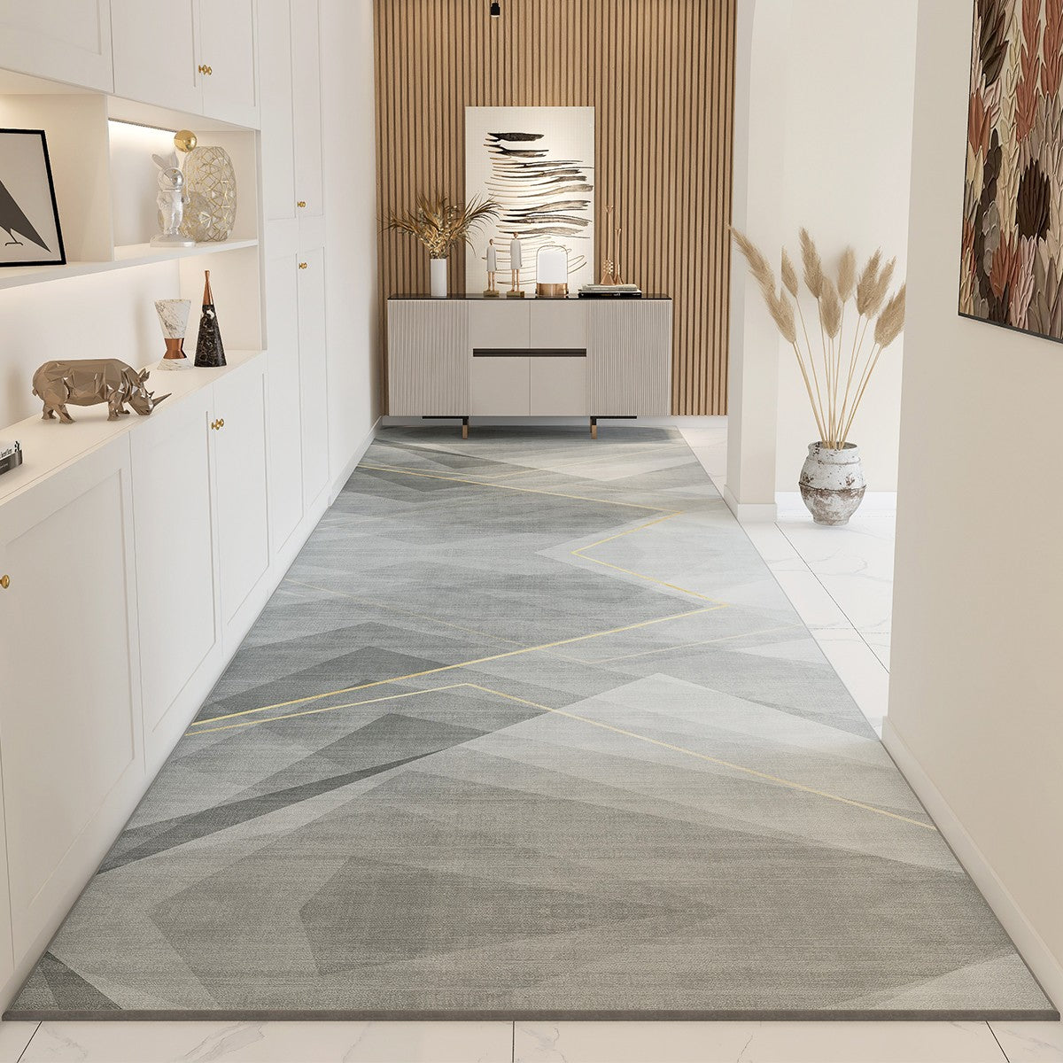 Modern Geometric Long Narrow Runner Rugs - Stain Resistant Non-Slip Kitchen & Hallway Rugs - Washable Extra Long Entryway Runner - Perfect for Kitchen, Hallway, Living Room & High Traffic Areas