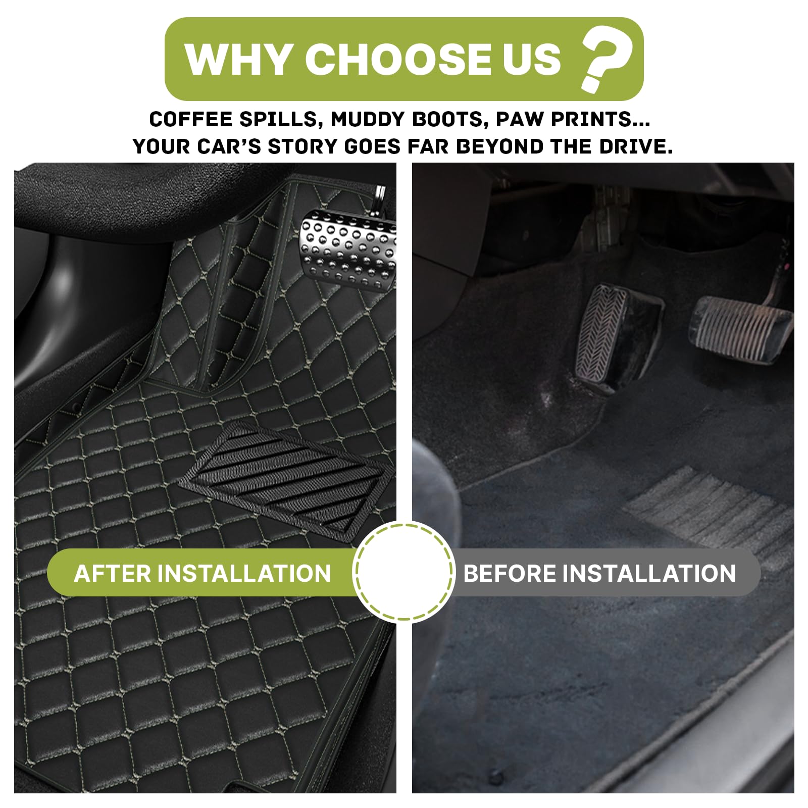 Custom Fit All-Weather Non-Slip Leather Car Floor Mats for Audi A6 2001-2022 (Black/Beige) - Perfect for Daily Commuting, Road Trips & Winter Protection