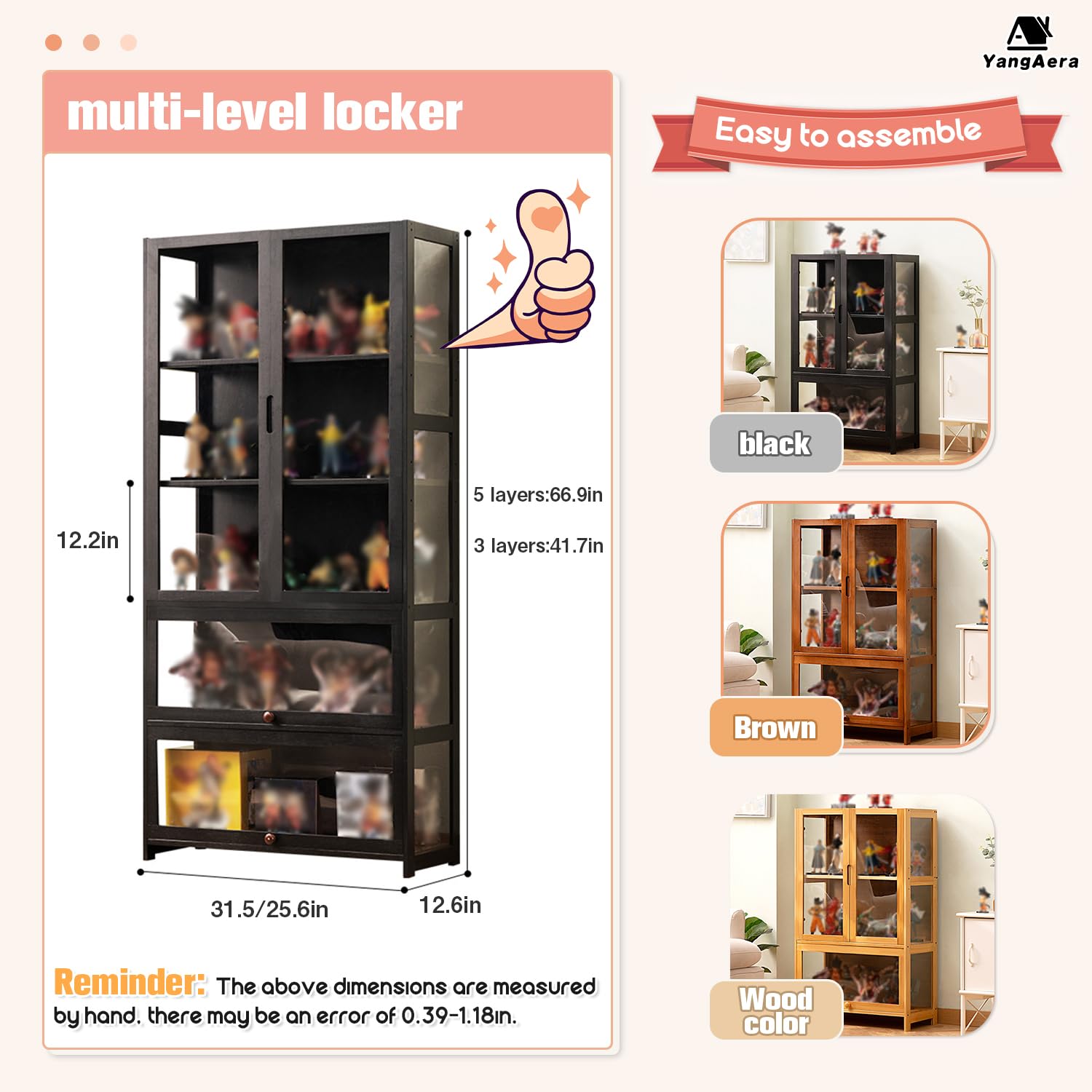 Acrylic Flip Door Display Cabinet - Bamboo Curio Shelf Storage Case 31.5x12.6x66.9 Inches (Brown) | Easy to Install for Home Décor, Collectibles & Retail Displays
