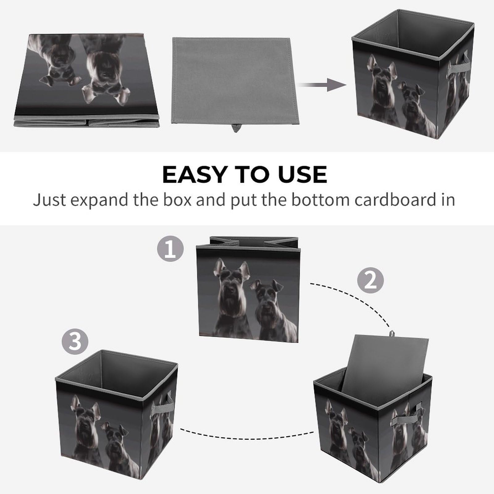 10.6 Inch Collapsible Storage Bins with Handles - Foldable Fabric Organizer Bins for Closet, Shelves, Office & Toys | Cute Schnauzer Dog Design | Perfect for Home Organization, Kids Room & Pet Supplies Storage