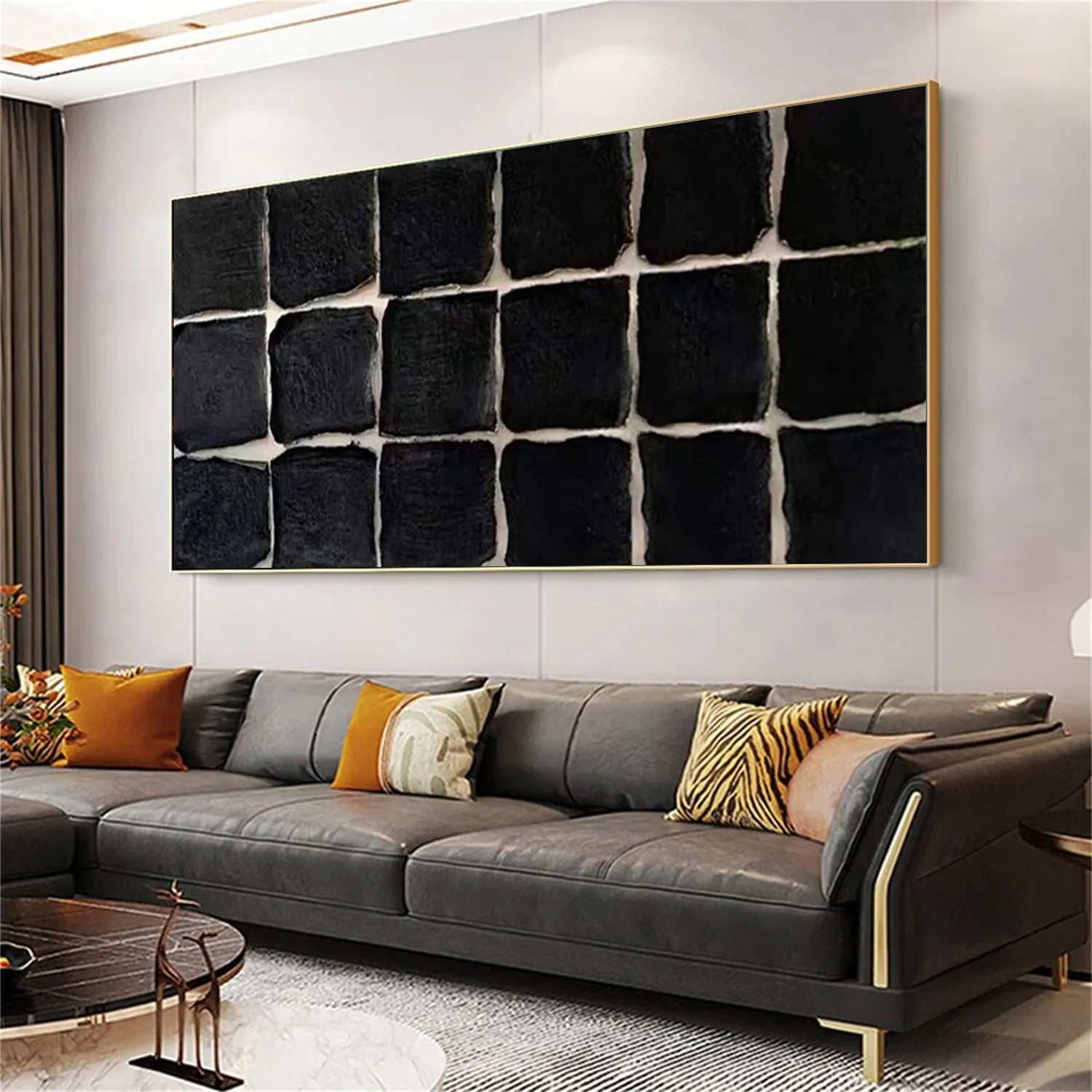Black Minimalist Textured Painting Canvas - Modern Abstract Wall Art for Home & Office Decor - Perfect for Living Room, Bedroom, or Studio Display #MZ116
