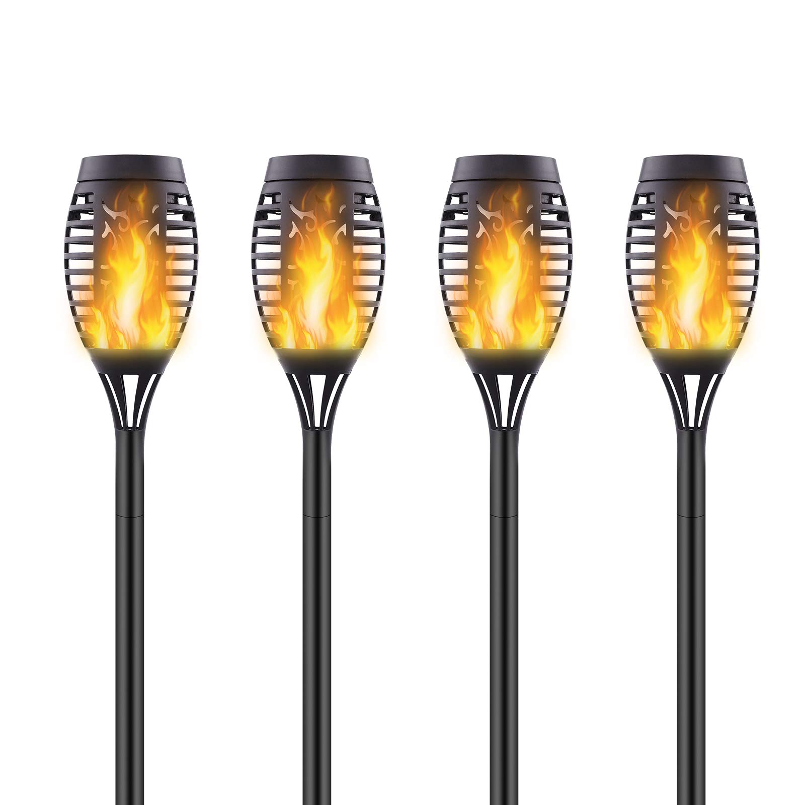 4 Pack Upgraded Solar Torch Lights Outdoor - Waterproof Flickering Flame Solar Lights for Garden, Pathway, Yard & Patio | Decorative Landscape Lighting with Dancing Flame Effect for Evening Ambience