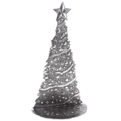 Wendell August The Magic Christmas Village Tree - 8” x 4” Hand-Hammered Aluminum Holiday Decor with Swarovski Crystals - Made in USA - Perfect for Christmas Mantel, Table Centerpiece & Festive Home Decor