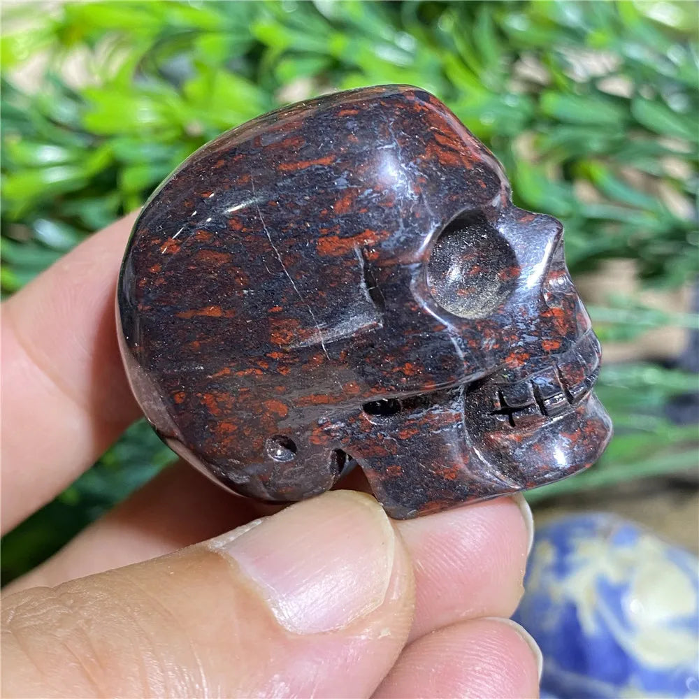 Natural Black Tourmaline Obsidian Crystal Skull - Bloodstone Healing Stone for Reiki, Meditation & Energy Work - Unique Mineral Cranium Decor for Home, Office or Sacred Space