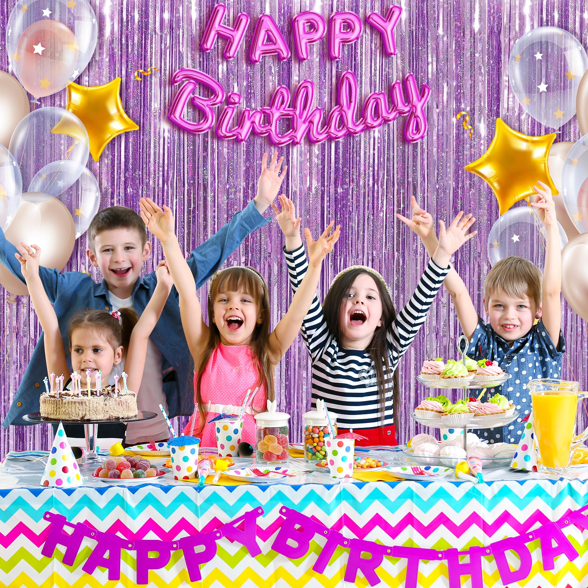 Pink Tinsel Curtain Party Backdrop - 2 Pack Glitter Streamers for Birthday Decorations, Princess Theme Party Supplies, Girls Sleepover Decor | Perfect for Birthday Parties, Baby Showers & Photo Backdrops