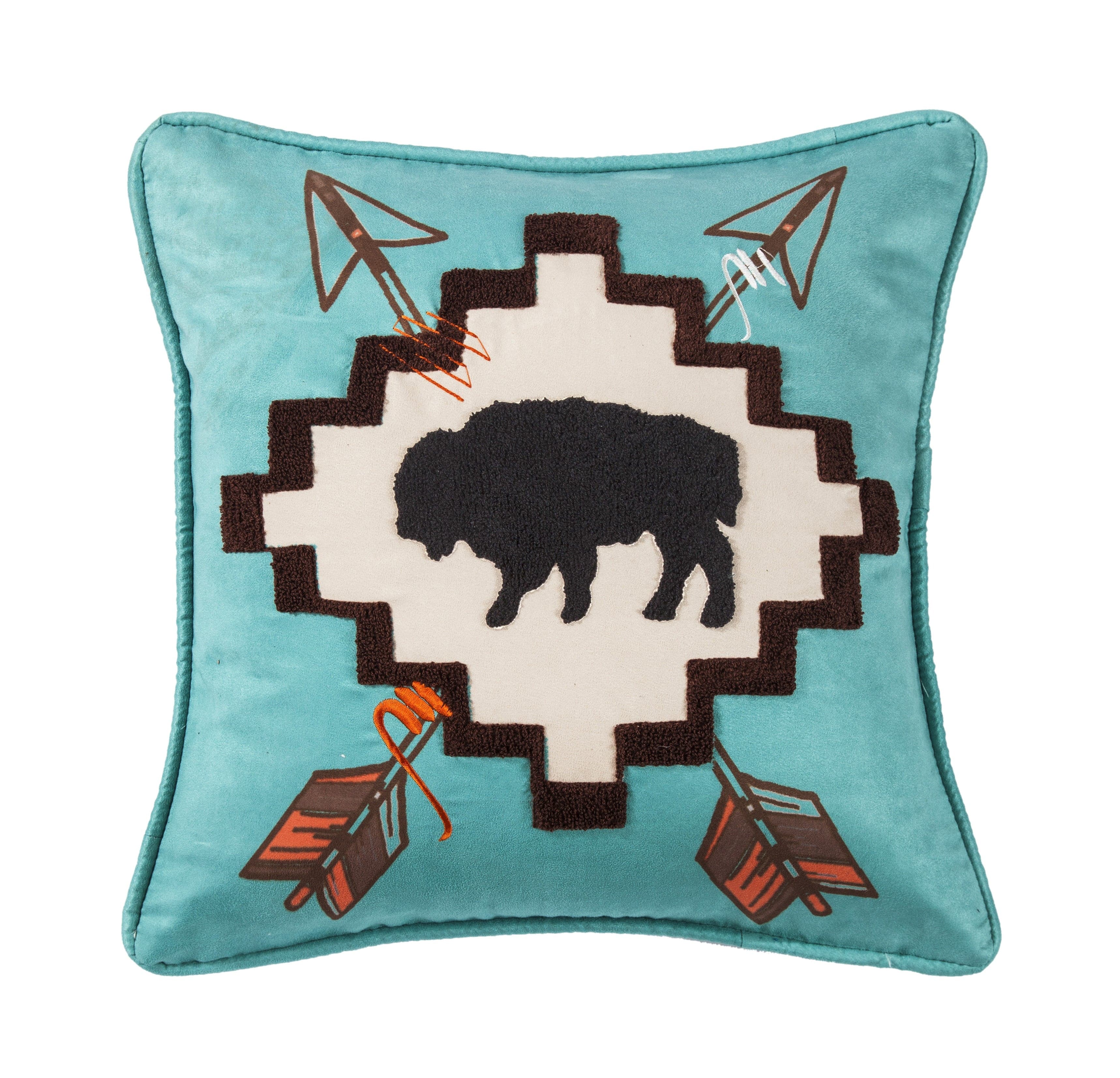 Serape Large Buffalo Throw Pillow with Embroidery Details - Southwestern Style Home Decor for Sofa, Bed & Living Room