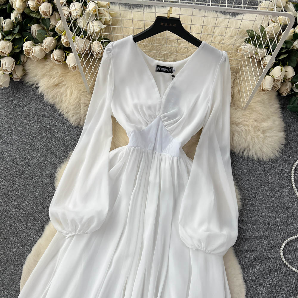 Fairy White Mesh Dress for Women - Summer V-Neck Lantern Sleeve Tulle Swing Dress with Flowy Skirt | Perfect for Weddings, Parties, and Special Occasions