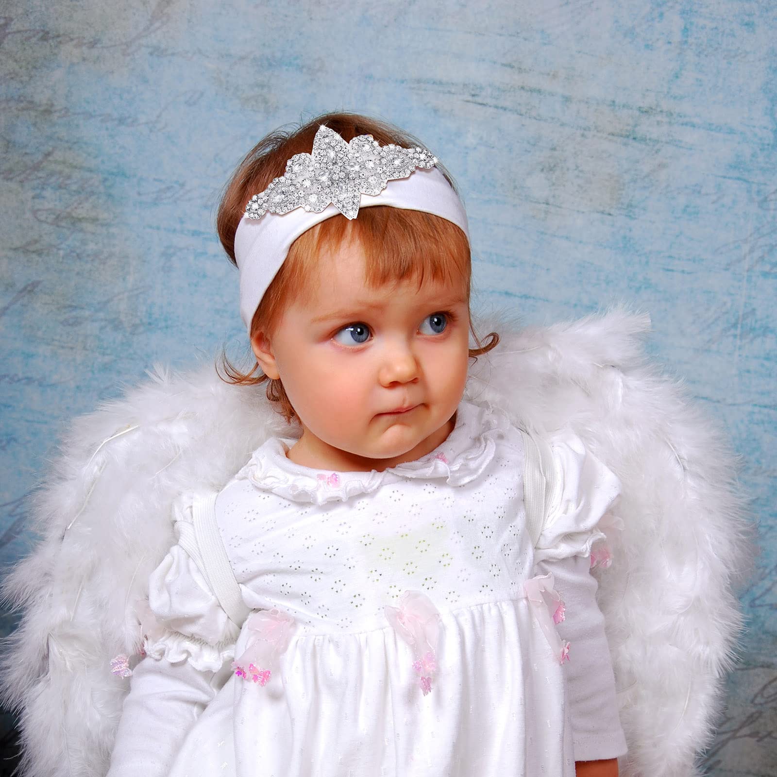 6-Piece White Baptism Headband Set for Baby Girls - Soft Elastic Christening Headbands with Chiffon Flower & Crystal Lace - Perfect for Infants 3-6 Months - Ideal Gift for Baby Shower, Birthday & Baptism Ceremonies - Elegant Accessories for Special Occasions & Photo Shoots