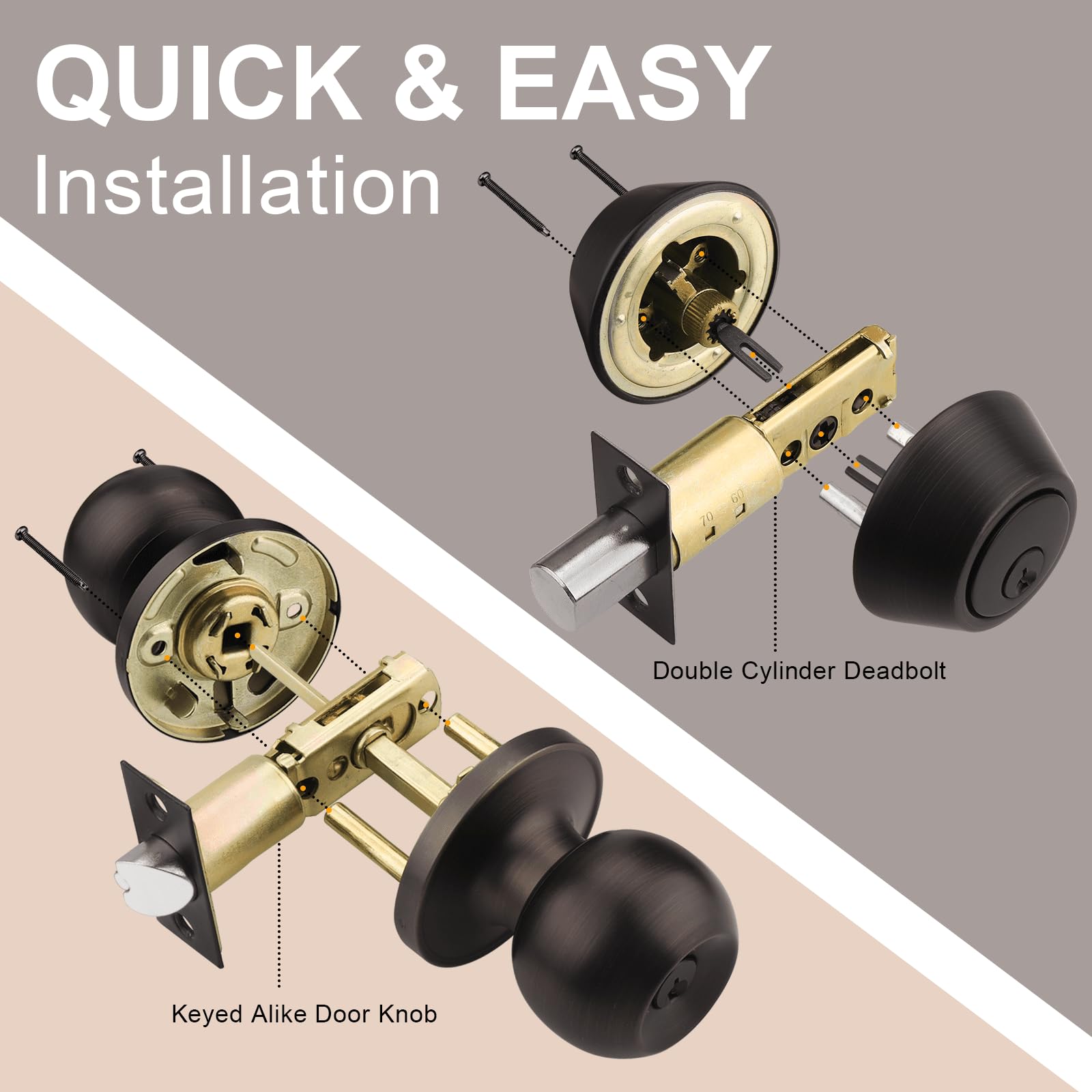 5-Pack Oil Rubbed Bronze Door Locksets - Keyed Alike Deadbolt & Knob Set for Secure Home Entry