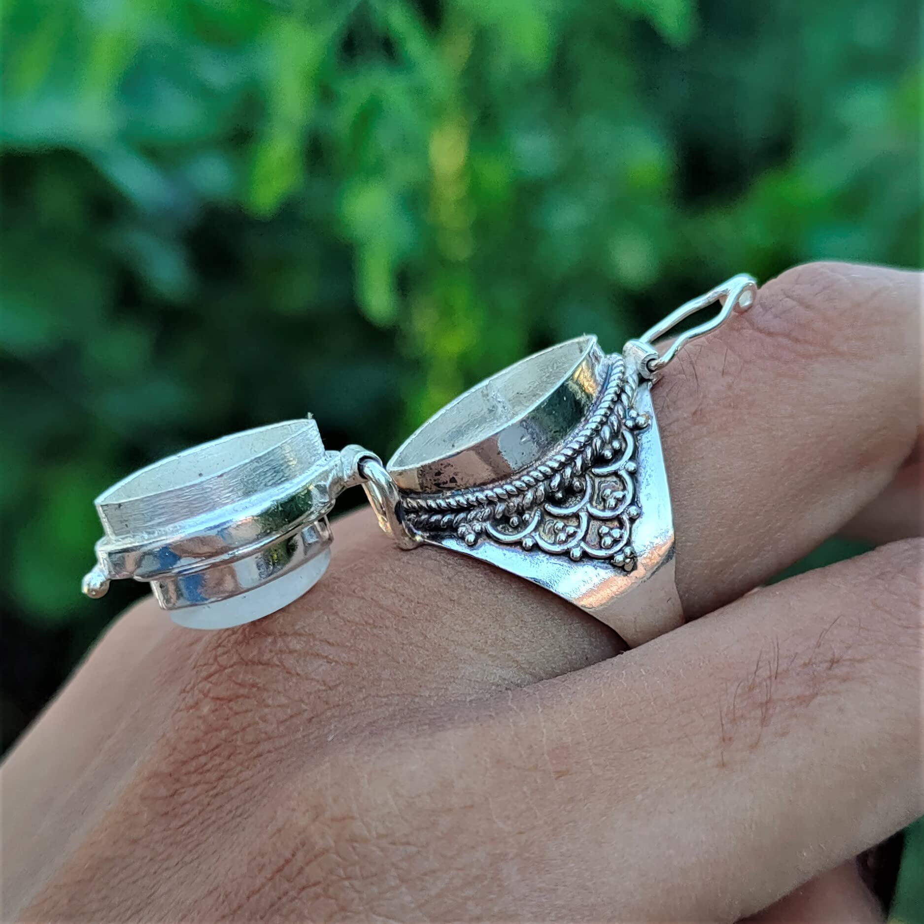 White Howlite Poison Ring with Marquise Stone - Handmade Openable Secret Stash Jewelry | Perfect for Gift Giving, Cosplay & Steampunk Fashion Accessories