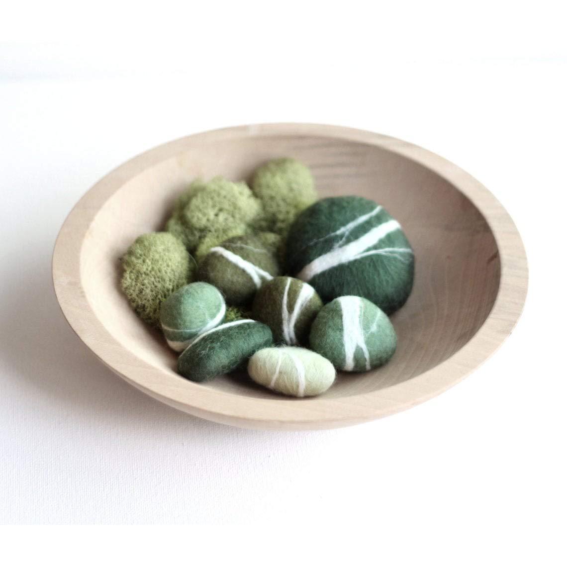 Natural Hand-Felted Wool Pebbles in Forest Green - Eco-Friendly Home Decor for Zen Gardens, Table Centerpieces & Nursery Decorations