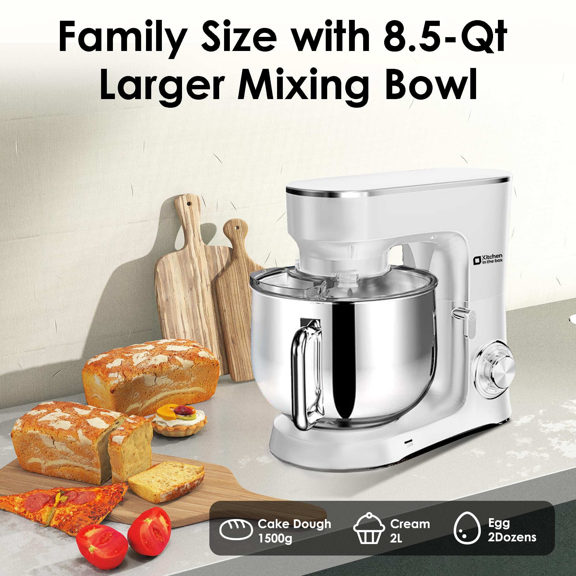 900W 8.5QT Stand Mixer with 10-Speed & Attachments - Perfect for Baking & Cooking