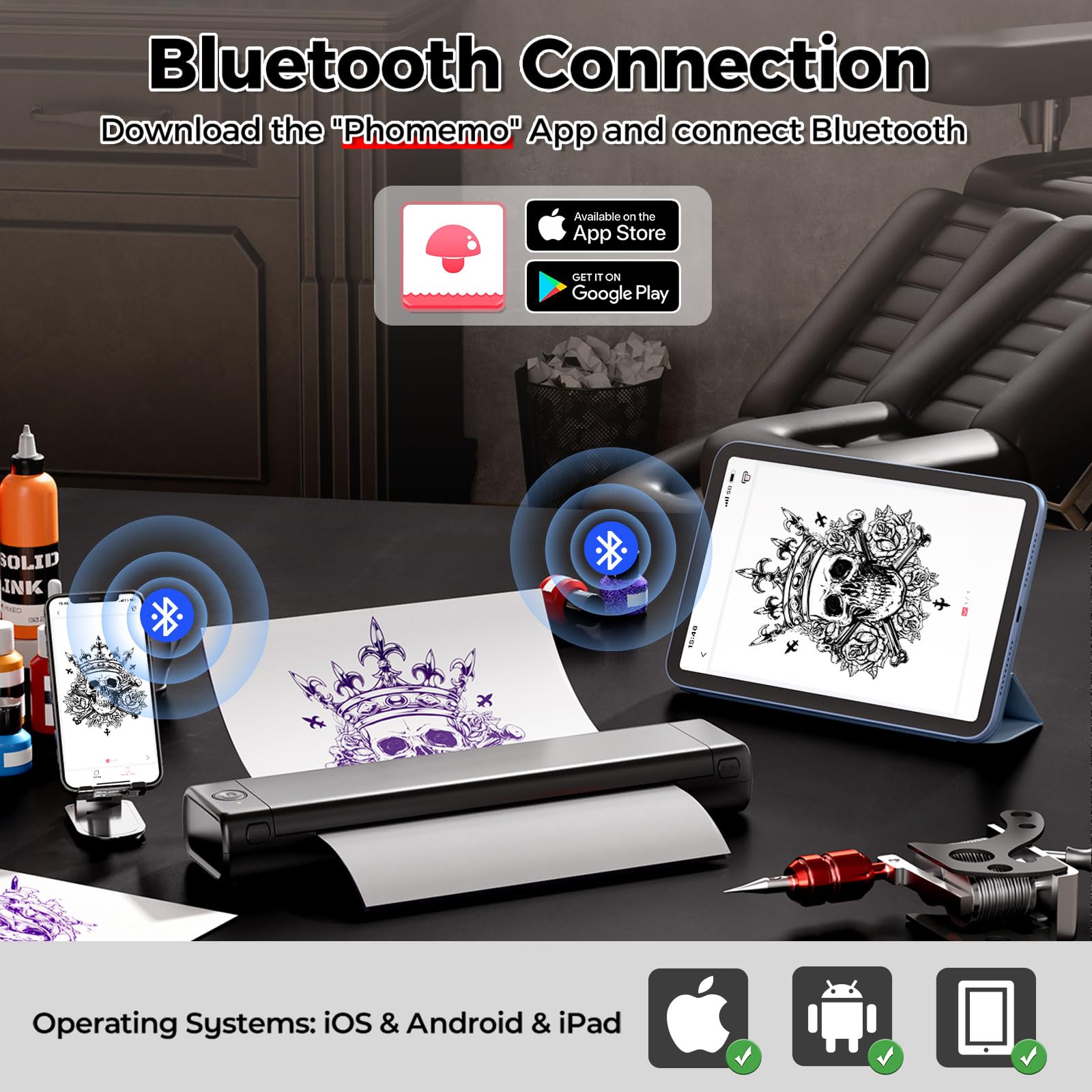 Zoolion M08F Tattoo Stencil Printer - Thermal Transfer Machine for Tattoo Artists with 10Pcs Transfer Paper | Compatible with Phone, Tablet & PC | Perfect for Tattoo Studio, Home Practice & Professional Tattooing