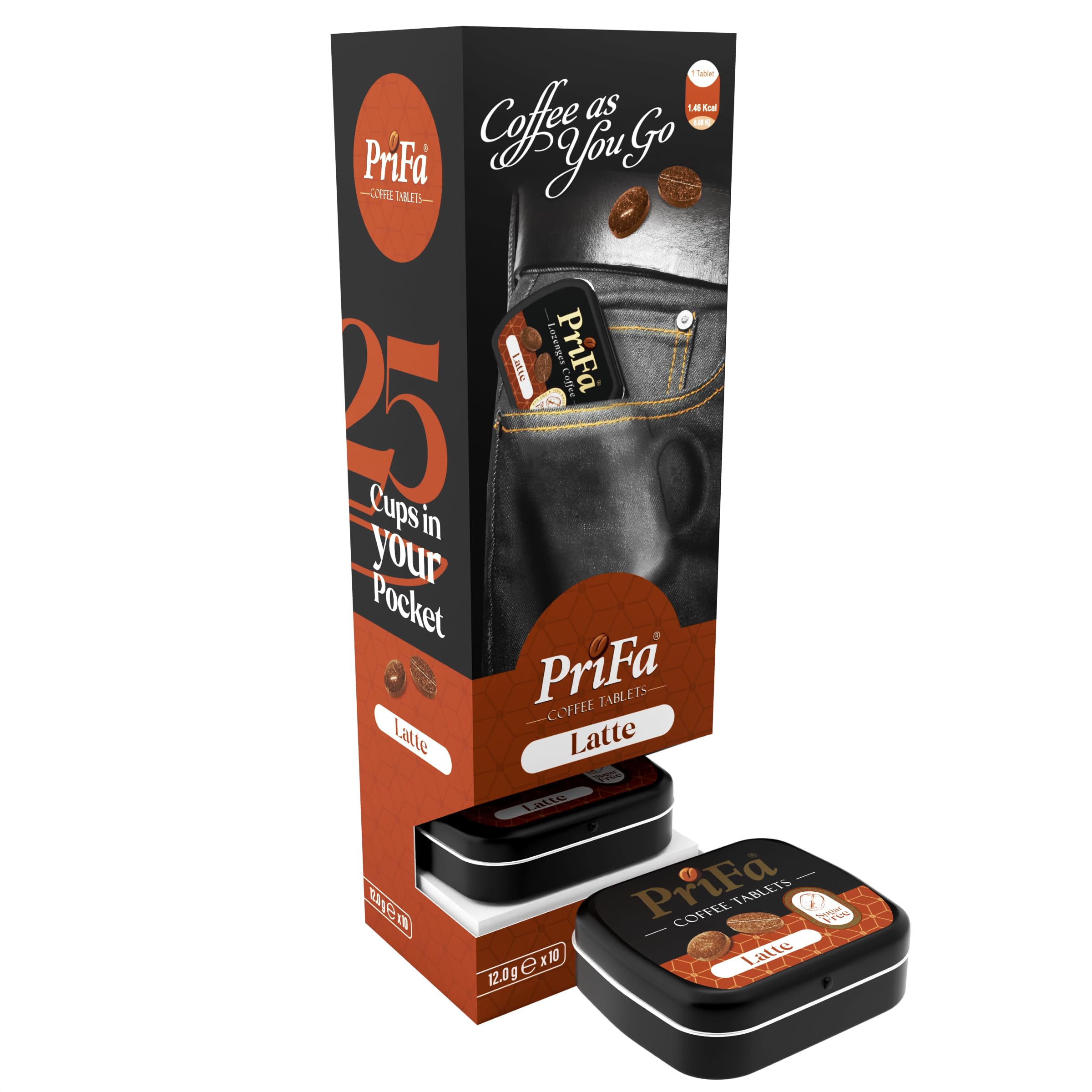 PRIFA Sugar-Free Coffee Tablets (250 Count) - Natural Keto, Gluten Free, Vegetarian, Non-GMO Caffeine Candies - Perfect for Office, Travel & Energy Boost (Latte Flavor)