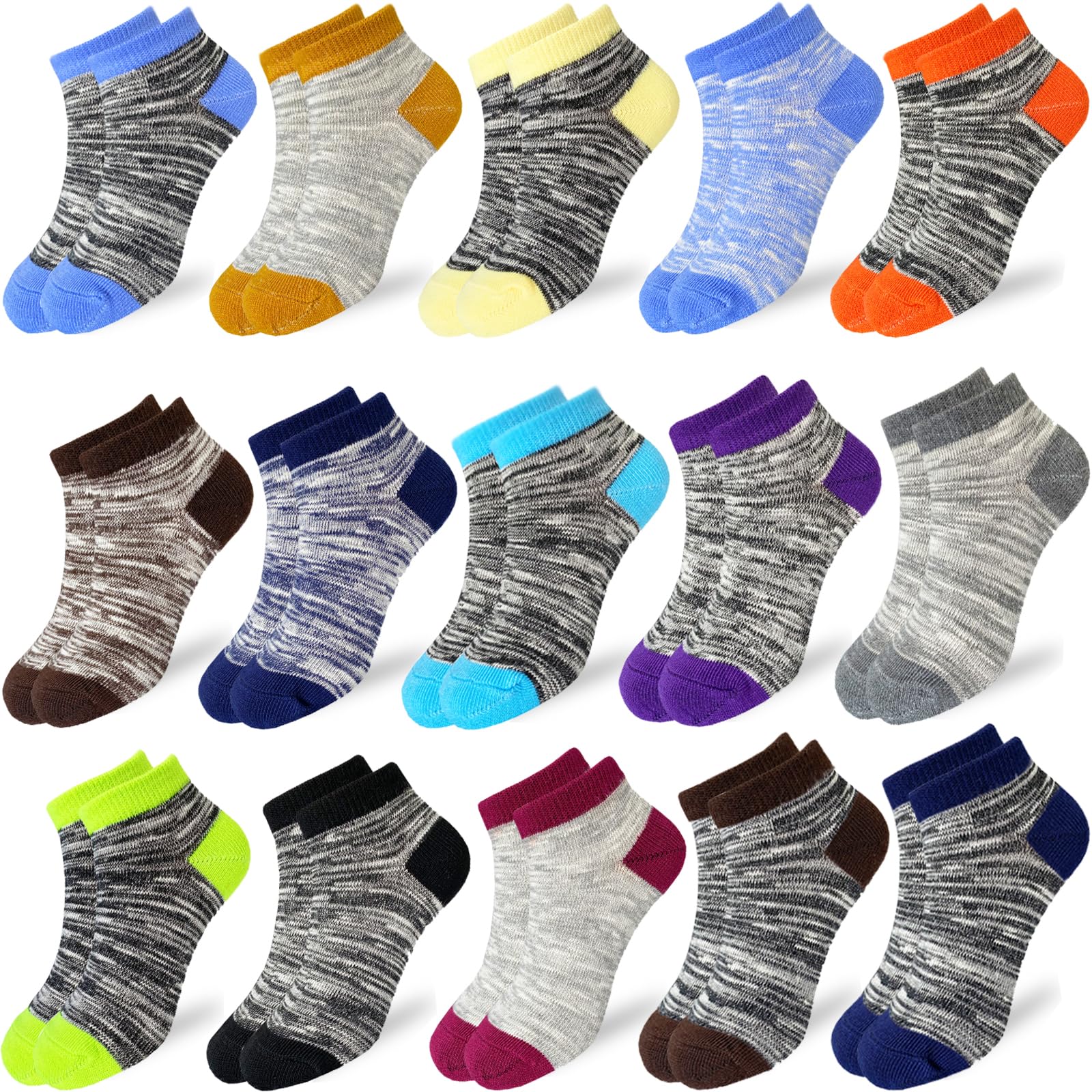 15 Pairs Kids Low Cut Socks - Half Cushion Breathable Sport Ankle Socks for Boys & Girls - Perfect for Running, Soccer, Basketball & School Activities
