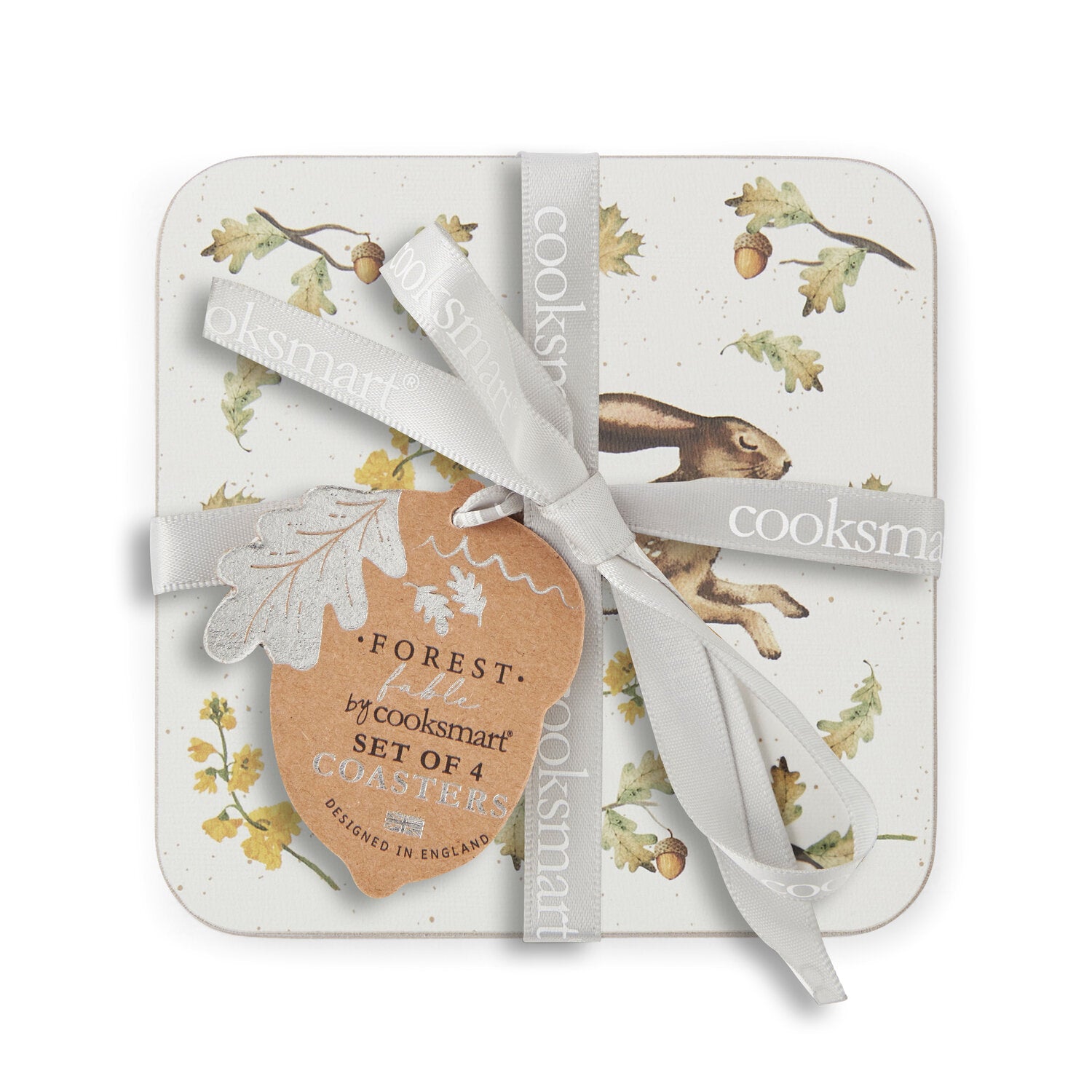 Forest Fable Set of 4 Absorbent Coasters - Waterproof Cork Backing for Coffee Tables, Dining Tables & Home Decor