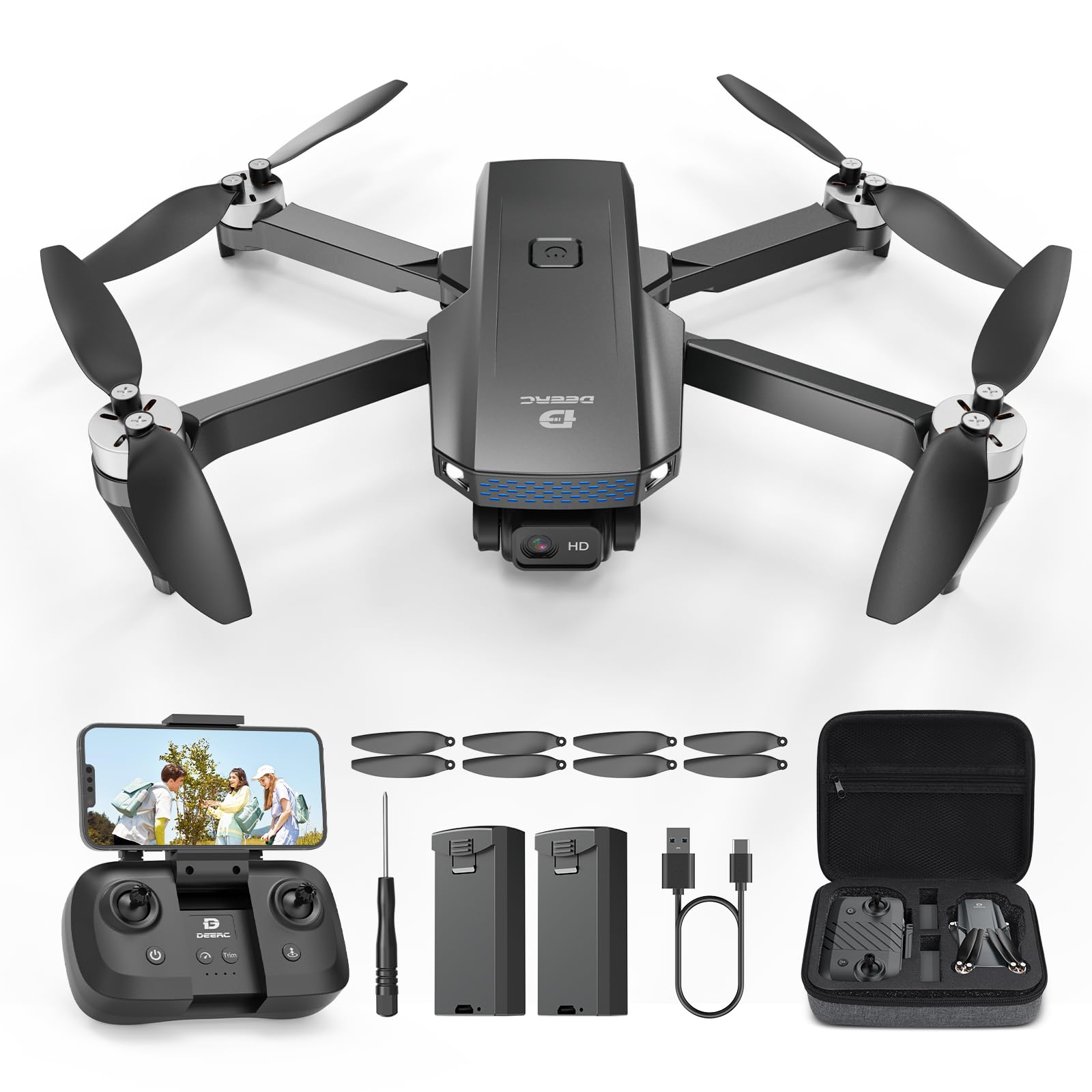 DEERC D20S Foldable Drone with 1080P HD Camera - Brushless Motor, 2 Batteries, Altitude Hold & Optical Flow - Best RC Quadcopter for Kids & Beginners | Perfect for Outdoor Adventures, Aerial Photography & STEM Learning Toys Gifts