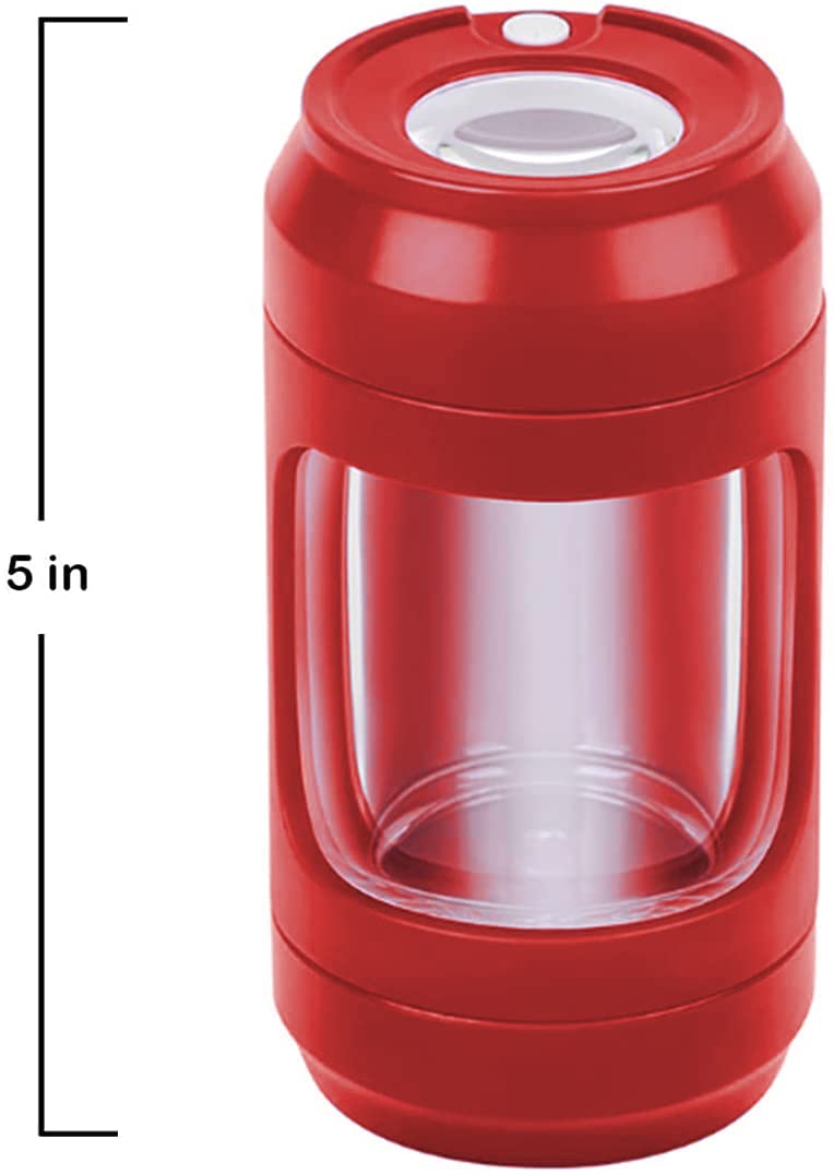 LED Magnifying Glass Herb Grinder Jar - 8x Magnification with Built-in Light for Fresh Herb Storage | Portable Spice Grinder & Airtight Container | Perfect for Kitchen, Camping & Gardening (Red)