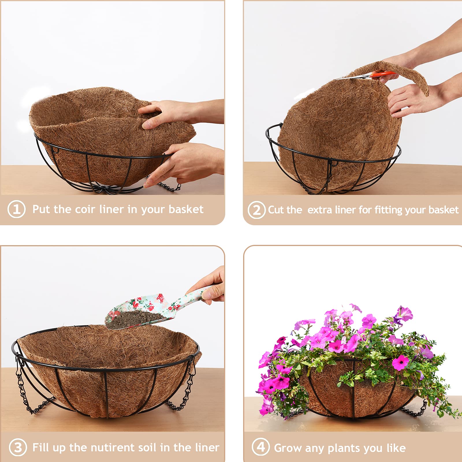 12-Inch Natural Coco Liners for Hanging Baskets - 2 Pack 100% Eco-Friendly Coconut Fiber Plant Pot Liners - Perfect for Flowers, Herbs & Indoor/Outdoor Planters