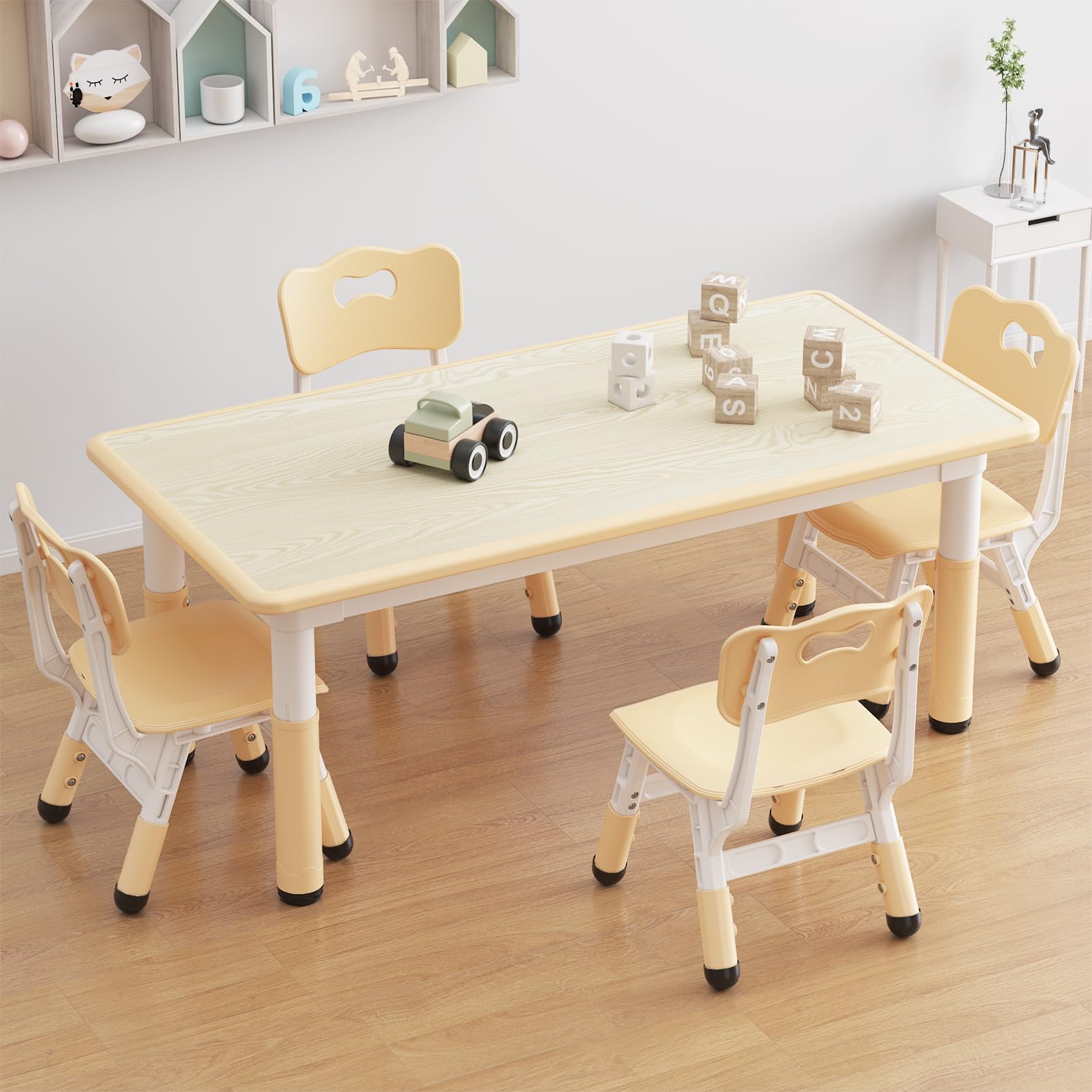 Adjustable Kids Table and Chair Set for Toddlers Ages 2-10 - 4-Piece Children's Activity Table with Graffiti Desktop & Non-Slip Legs - Perfect for Arts & Crafts, Daycare, Classroom and Home Learning Playtime