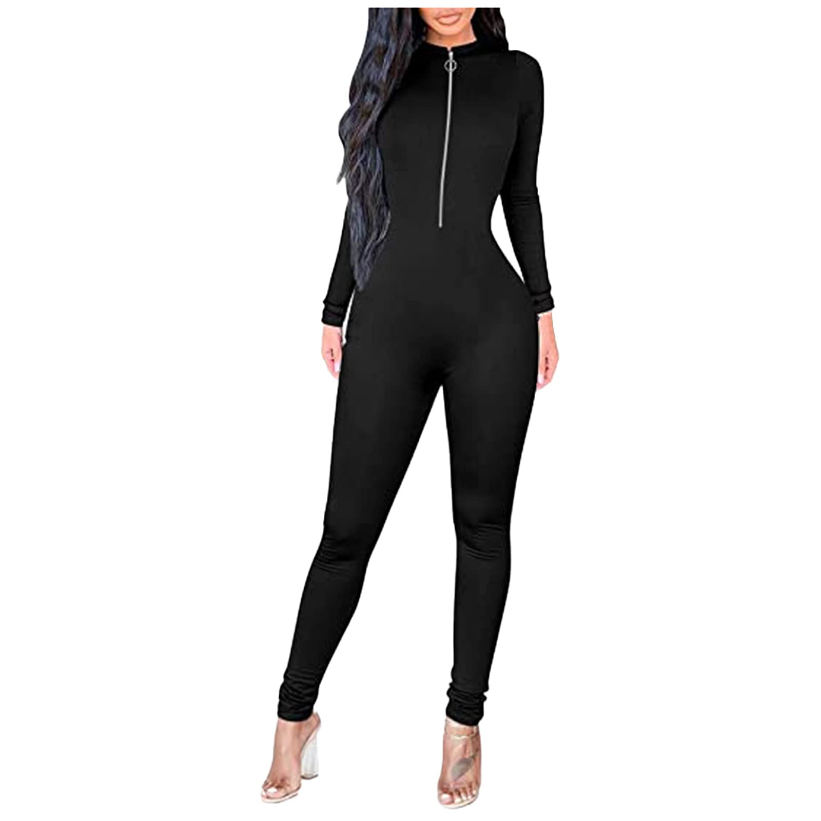 Fheaven Women's Hooded High-Neck Jumpsuit Pajamas - Sexy Leather-Look Bandage Sleepwear with Zipper | Perfect for Date Night, Lingerie, and Boudoir Photoshoots