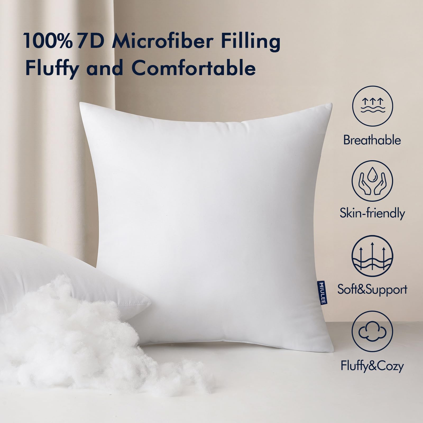 MIULEE 4-Pack 18x18 Inch Waterproof Outdoor Pillow Inserts - Square Decorative Throw Pillow Cushion for Patio Sofa, Garden Furniture & Outdoor Lounge (Perfect for Poolside, Deck & Backyard Relaxation)