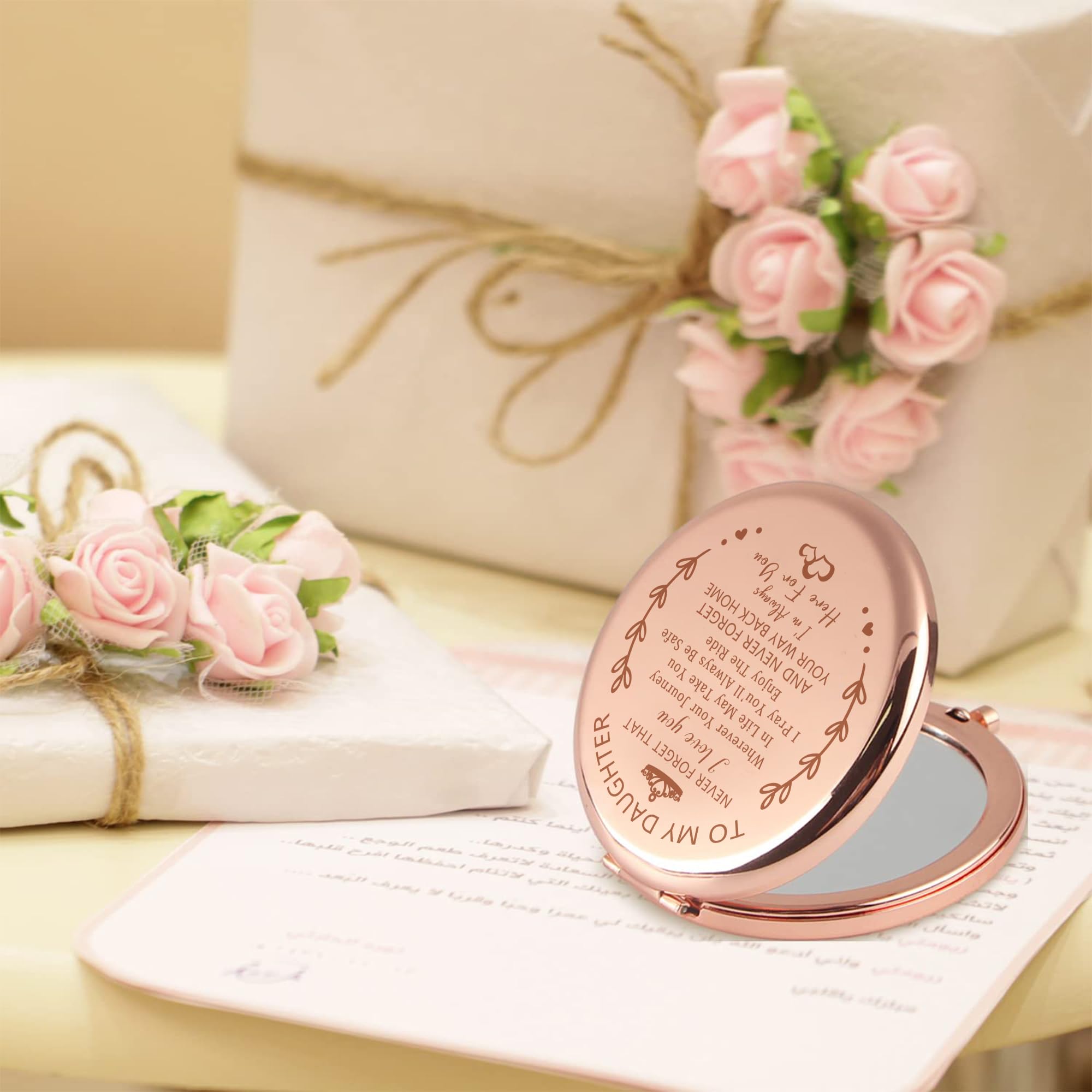 Rose Gold Compact Mirror - Perfect Daughter Gift for Birthday, Graduation & Wedding | Elegant & Portable
