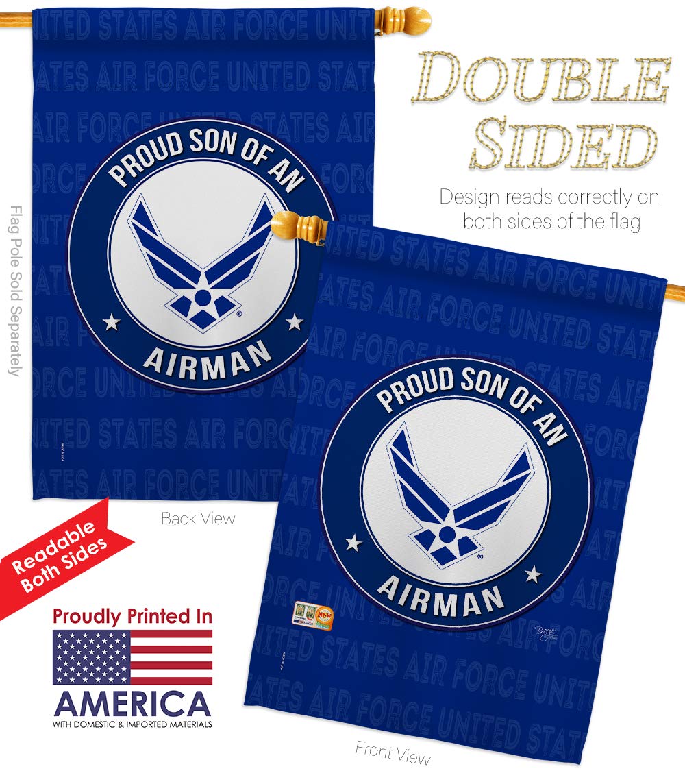 USAF Air Force Proud Son Garden Flag Kit - Double-Sided 28x40 Inch Military Yard Banner for Veterans & Retirees | Patriotic Outdoor Decor Made in USA | Perfect for Memorial Day, Veterans Day & Military Appreciation Events