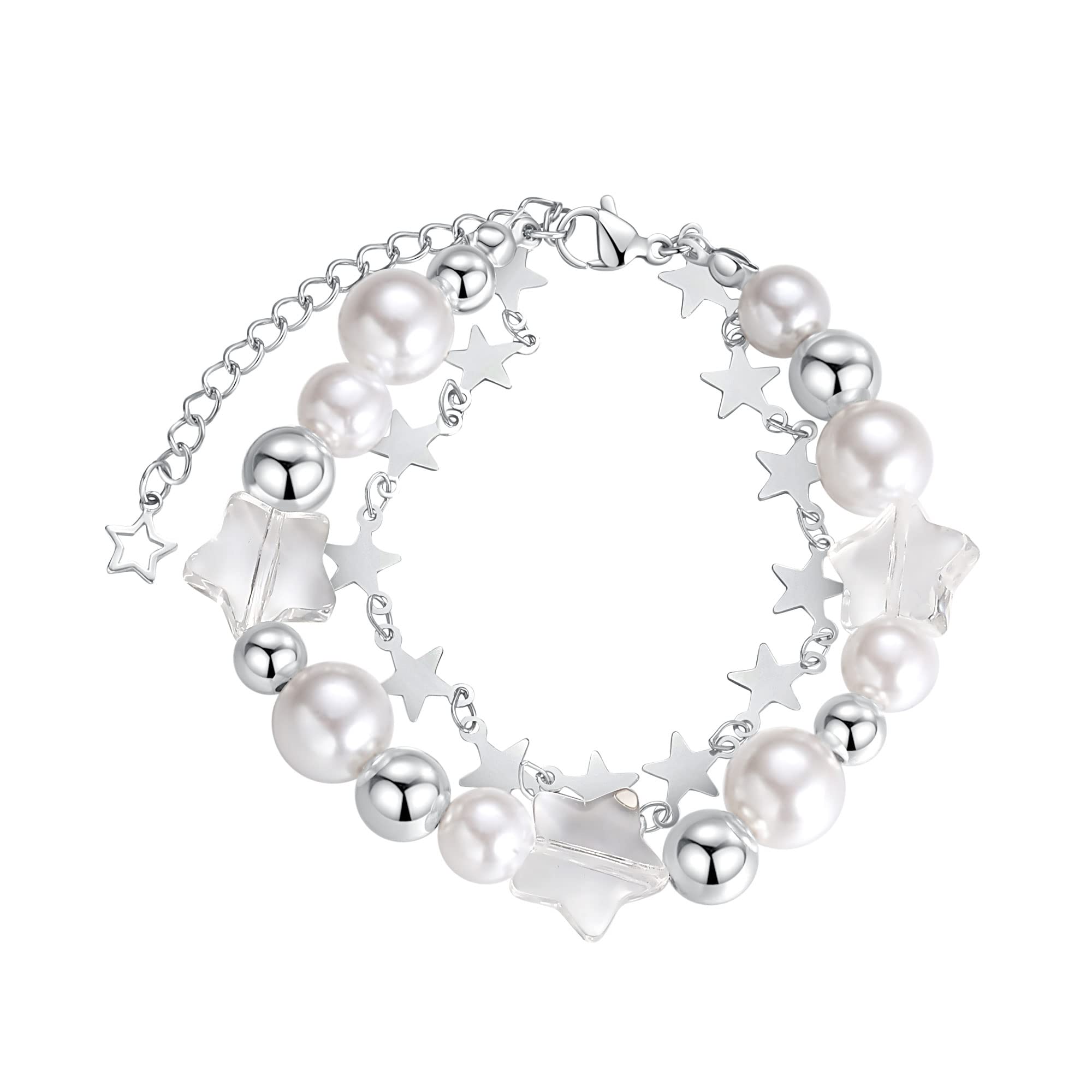 Y2K Star Beaded Pearl Adjustable Charm Bracelet for Teen Girls & Women - Perfect for Parties, Gifts, and Everyday Fashion Accessories