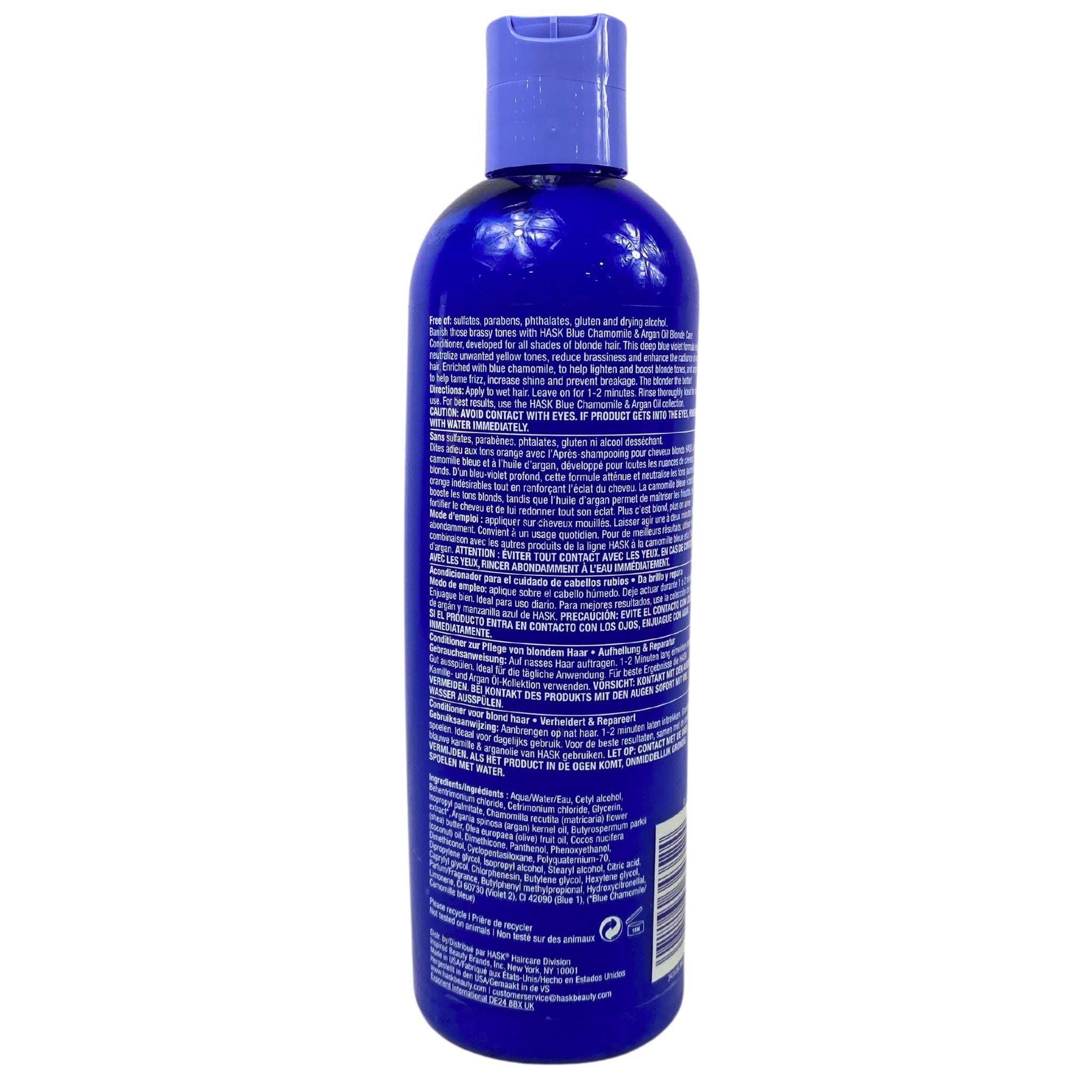 Hask Blue Chamomile & Argan Oil Blonde Hair Conditioner - 12 oz (Pack of 50) | Sulfate-Free, Paraben-Free for Color-Treated & Damaged Hair | Salon Quality Deep Conditioning Treatment for Blonde, Bleached & Highlighted Hair