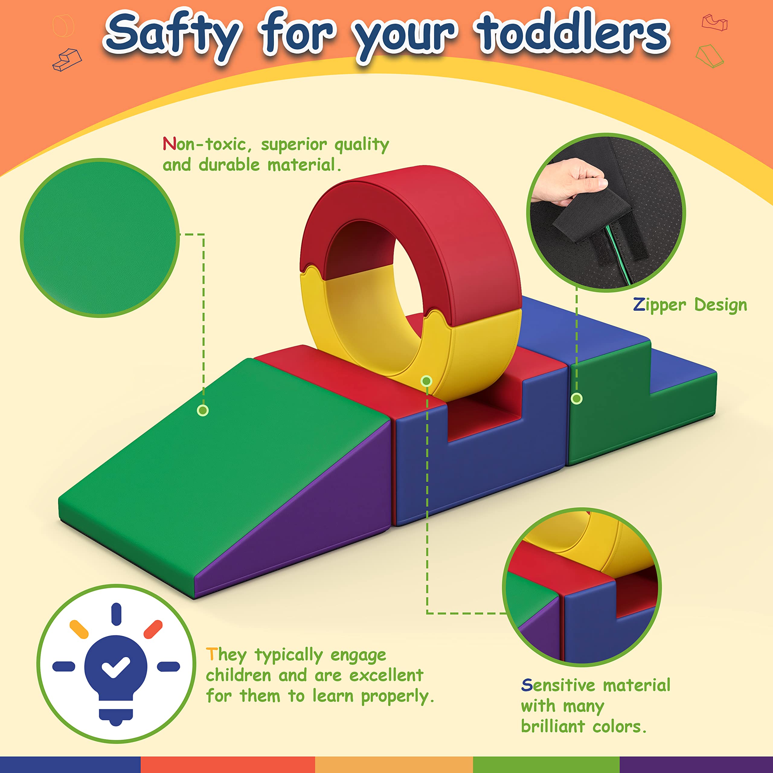 **Foam Climbing Toys for Toddlers - 4-Piece Soft Play Set for Kids, Safe Indoor Crawl Tunnel & Gym Mat, Non-Toxic & Easy to Clean - Perfect for Playrooms, Daycares & Toddler Gyms**