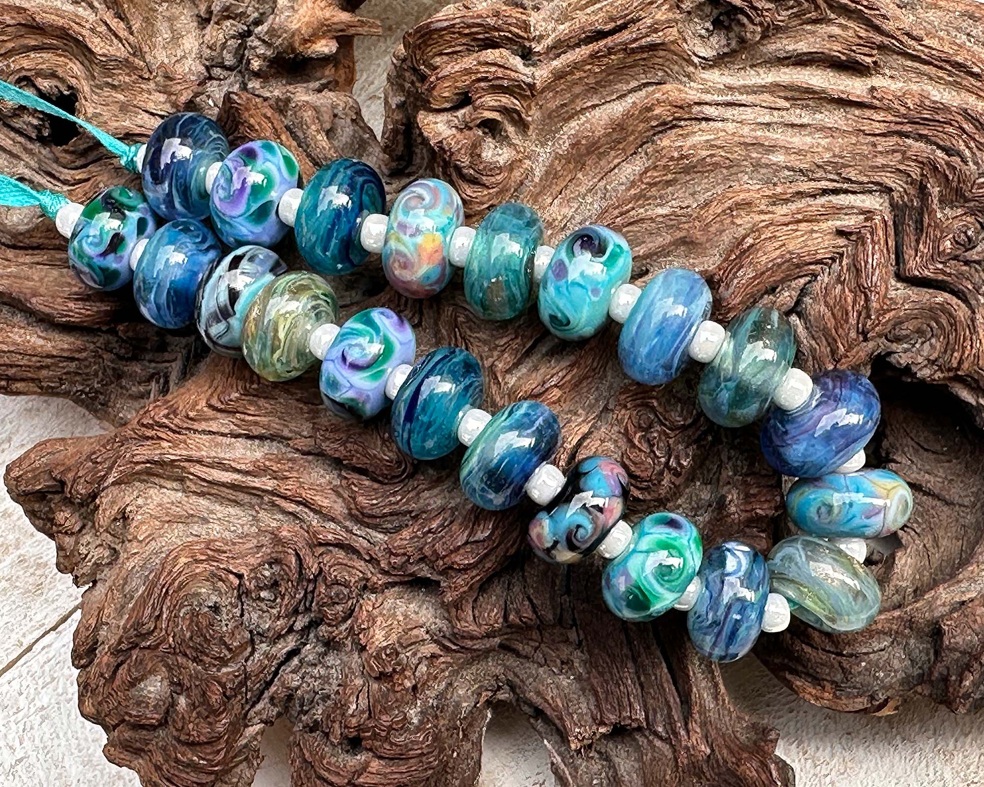 21pcs Blue Orphan Mix Lampwork Glass Beads Set for Jewelry Making - DIY Bracelets, Necklaces & Craft Projects (SRA)