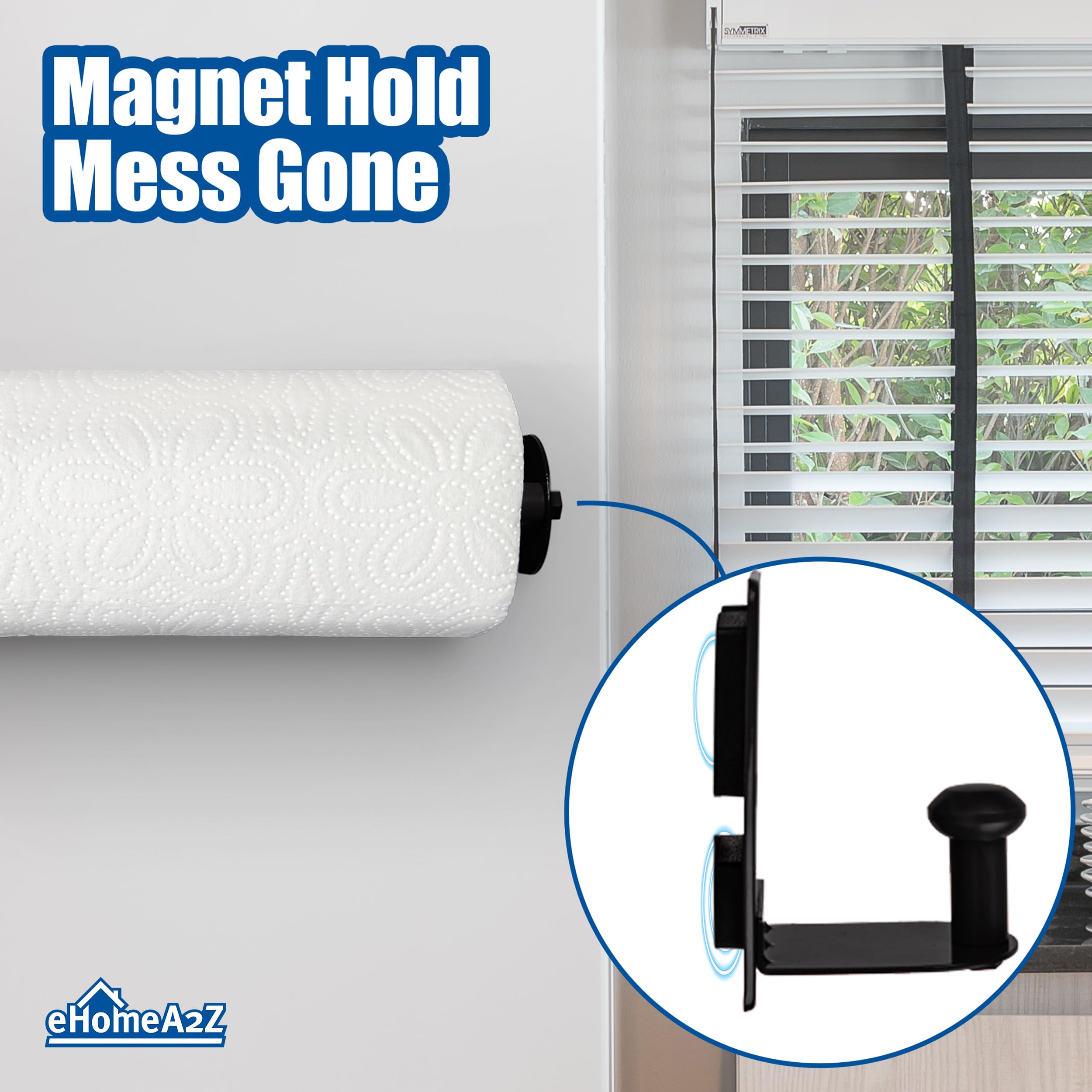 EHOMEA2Z Heavy Duty Magnetic Paper Towel Holder - Stainless Steel Refrigerator Organizer for Kitchen, Fridge, Bar, Grill, BBQ & RV - Space Saving Black Design (1 Pack) - Perfect for Home, Office, Camping & Outdoor Cooking