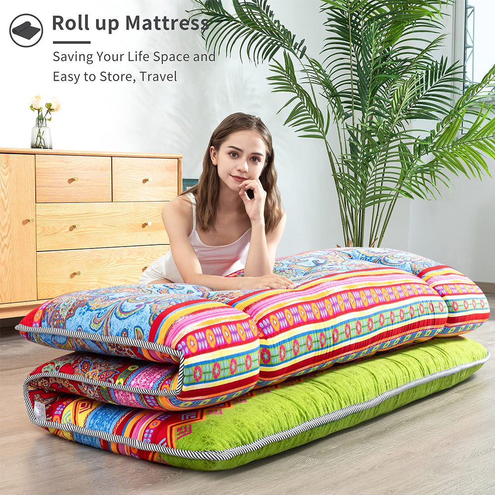 MAXYOYO Floor Mattress - Japanese Bohemian Style Futon Mattress for Bedroom, Guest Room & Yoga | Comfortable Floor Sleeping Solution for Adults & Kids