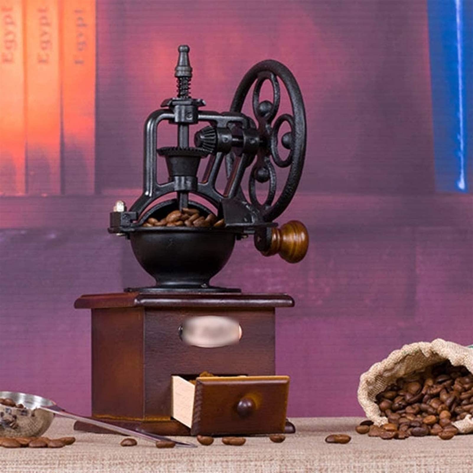 Premium Manual Coffee Grinder - Vintage Wooden Hand Crank Mill with Cast Iron Roller for French Press, Espresso & Pour Over | Perfect for Home, Office & Camping Brewing
