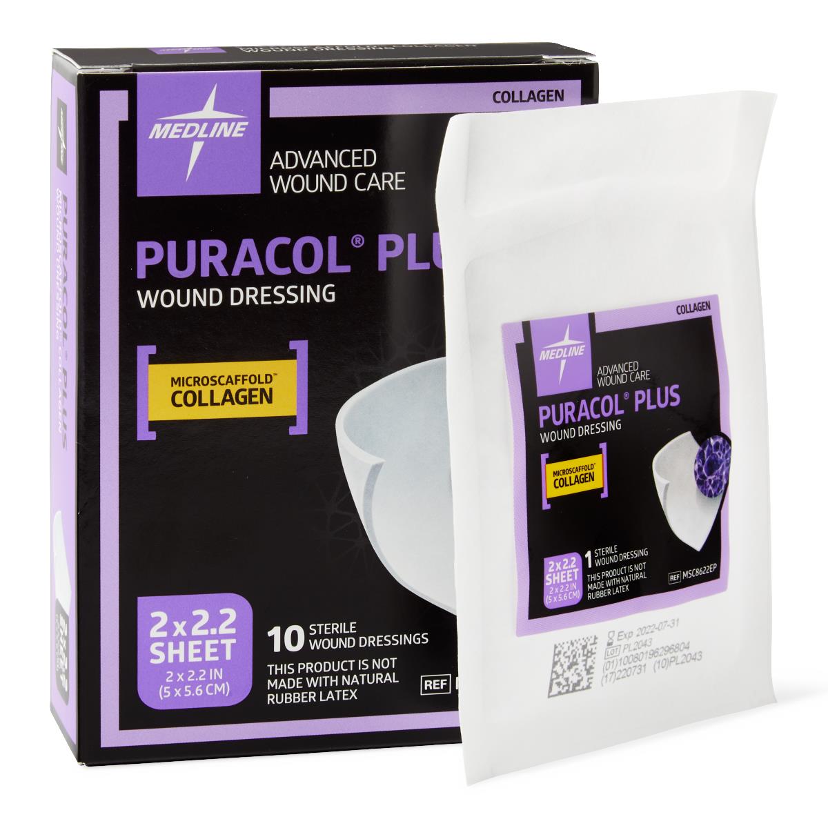 Puracol Plus Collagen Wound Dressings 2x2.25 Inches - Box of 10 | Advanced Healing for Chronic Wounds, Ulcers & Surgical Sites | Medical-Grade Collagen Treatment for Faster Recovery