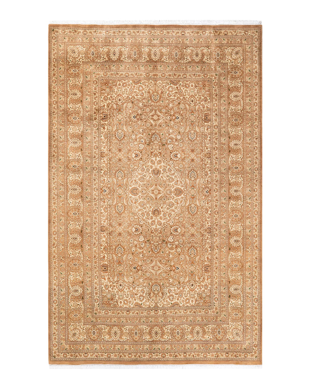 Handmade Traditional Oriental Mogul Yellow Wool Area Rug 6x9 ft - Unique Hand-Knotted Solo Rugs for Living Room, Bedroom & Dining Room Decor