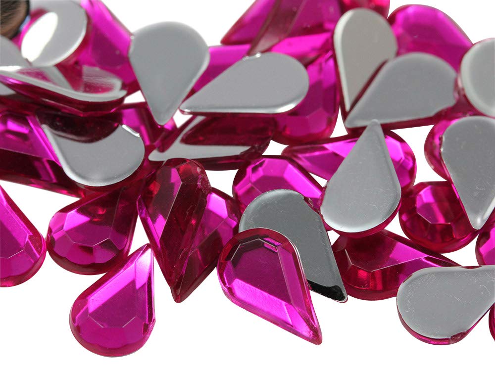 Allstarco 10x6mm Flat Back Teardrop Acrylic Rhinestones - 100pcs Pink Fuchsia H108 Plastic Gems for Jewelry Making, DIY Crafts, Costume Accessories, Cosplay & Card Embellishments - Perfect for Nail Art, Scrapbooking & Home Decor