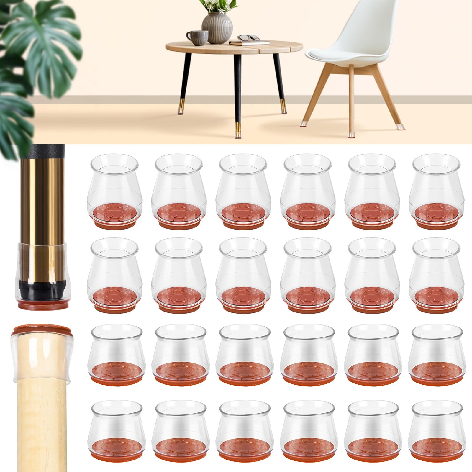 32 Pack Silicone Chair Leg Covers (16 Small + 16 Large) - Clear Furniture Floor Protectors for Tables & Chairs - Non-Slip, Noise Reducing, Scratch Proof Leg Caps - Perfect for Hardwood Floors & Home Office Use