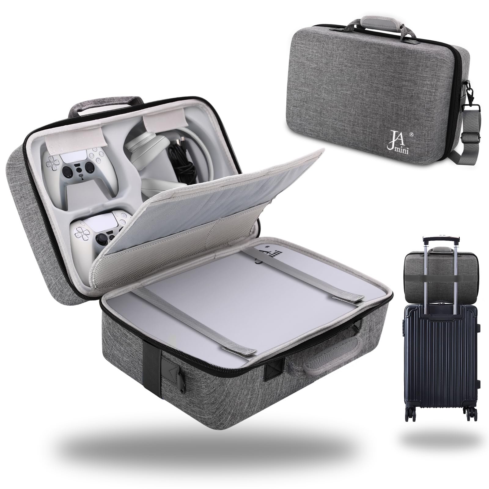 Premium Hard Shell Travel Case for PS5 Console & Accessories - Shockproof Protective Storage Bag Compatible with Playstation 5 Disk/Digital Edition, Controller, Headset, Base & Games (Grey) - Perfect for Gaming Travel, Storage & Protection