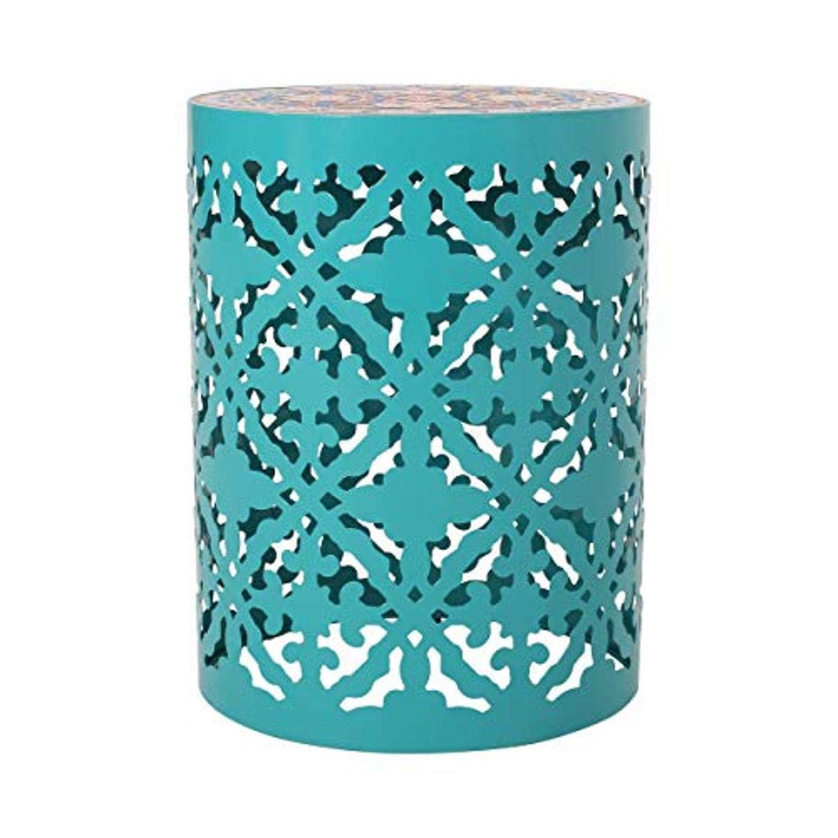 Christopher Knight Home Jesse Indoor Lace Cut Side Table with Tile Top in Teal - Perfect for Living Room, Bedroom, or Office Accent Table
