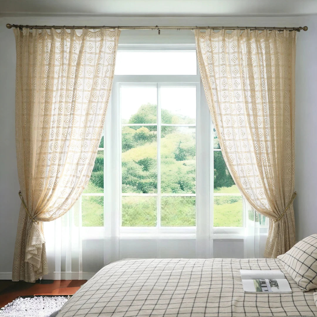 Nadia Ivory Embroidered Grommet Sheer Curtains - Custom Window Treatments for Living Room, Bedroom & Dining Room Decor