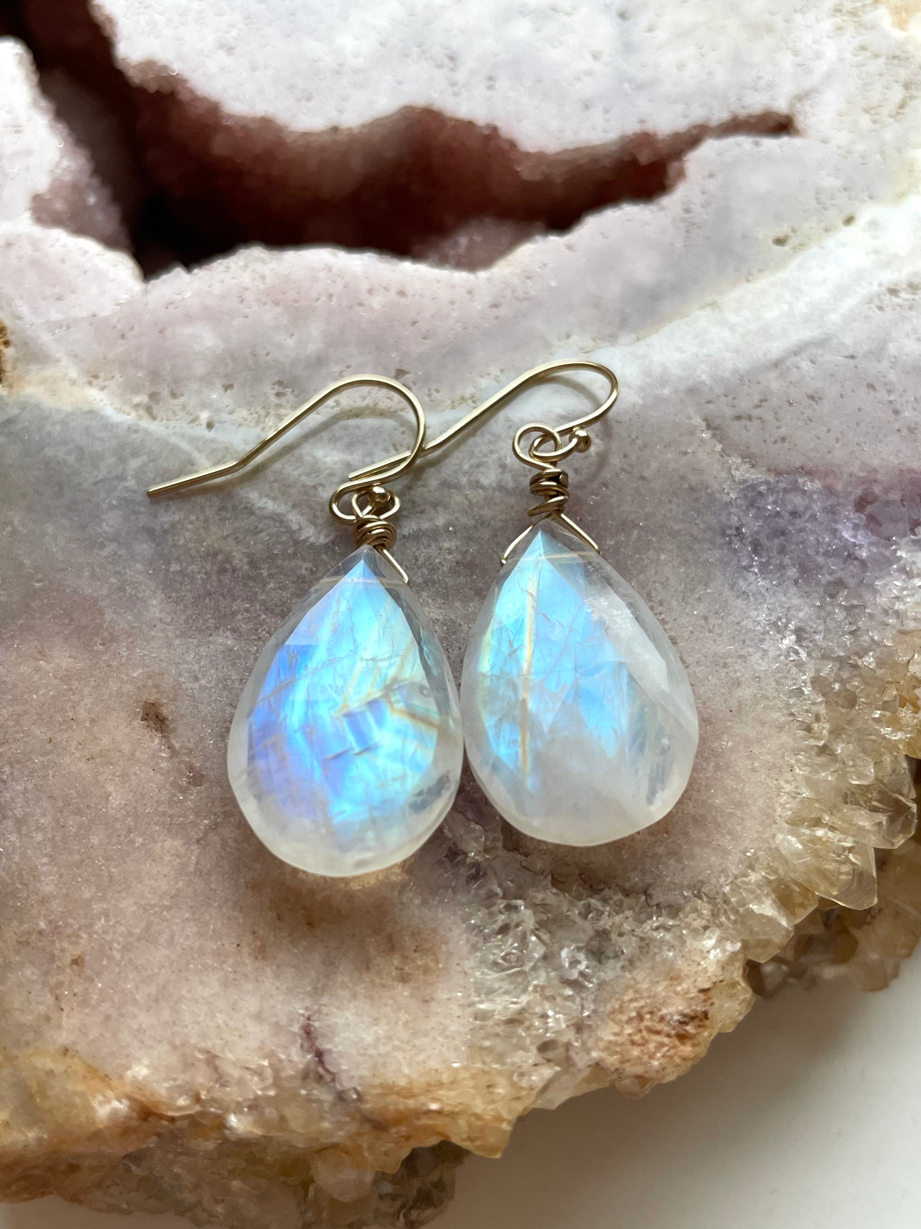 Moonstone Drop Earrings - 14K Gold June Birthstone Jewelry for Women | Elegant Gift for Birthday, Anniversary & Special Occasions